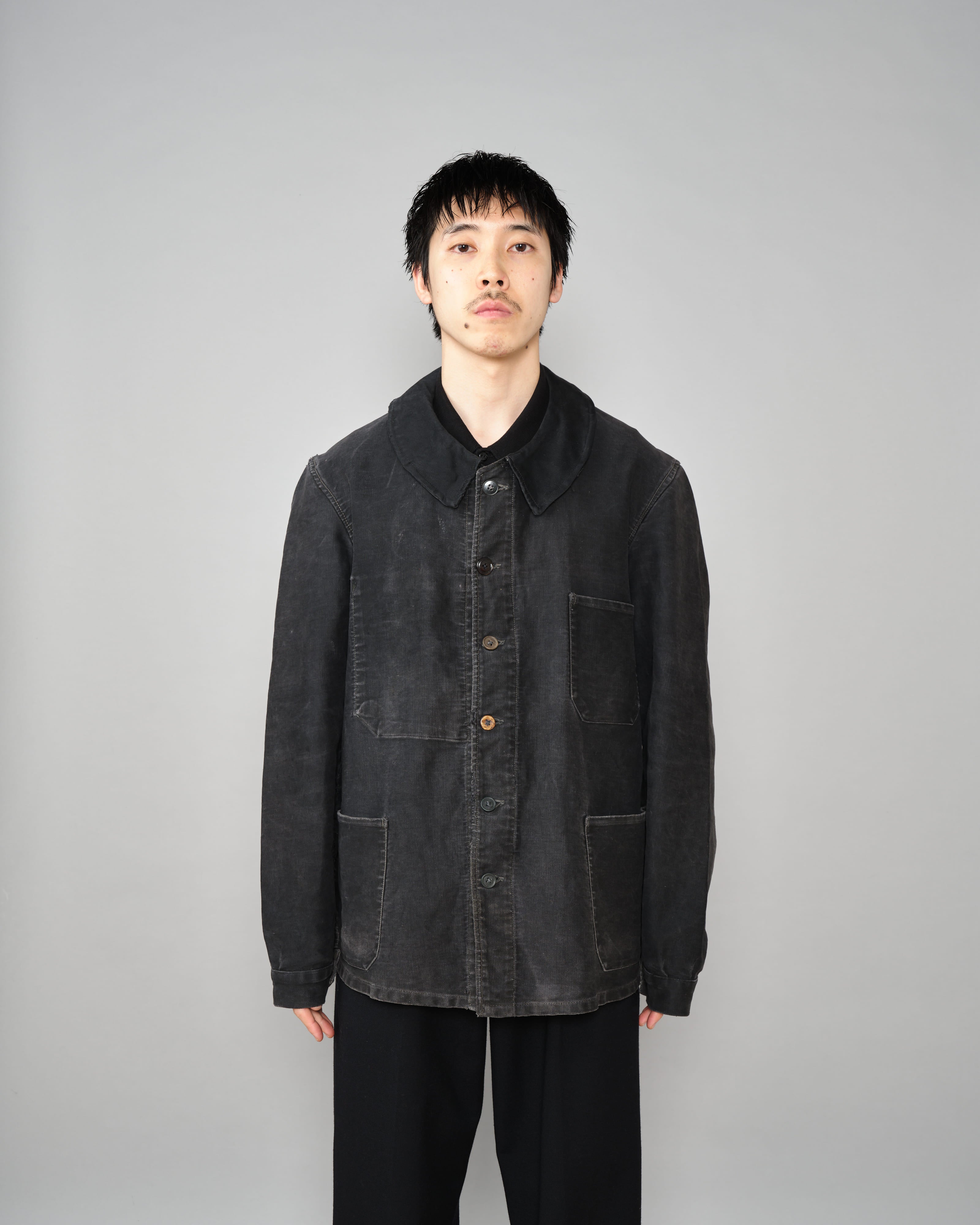 【~40's】French Vintage Black Moleskin Work Jacket "6 Buttons"