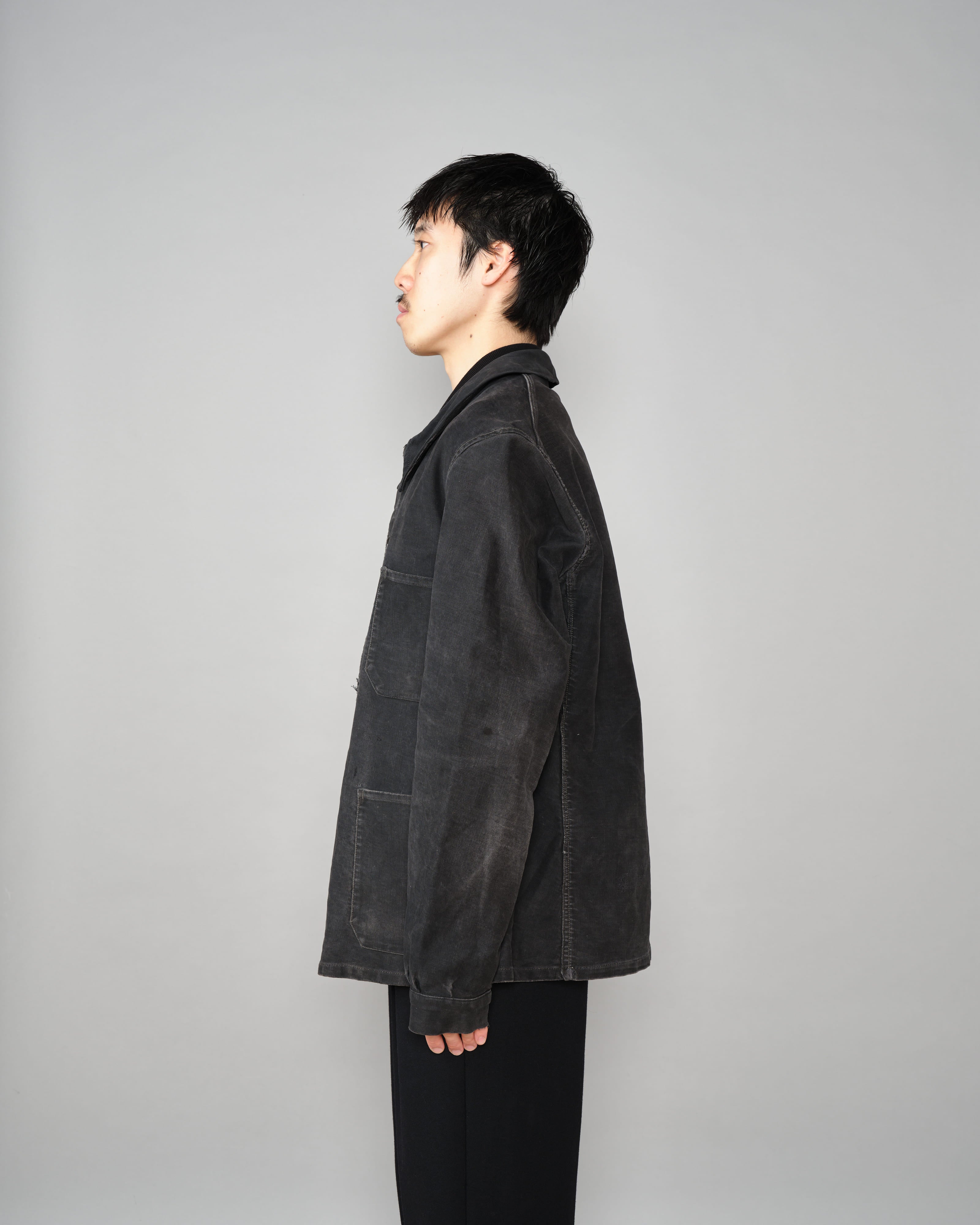 【~40's】French Vintage Black Moleskin Work Jacket "6 Buttons"