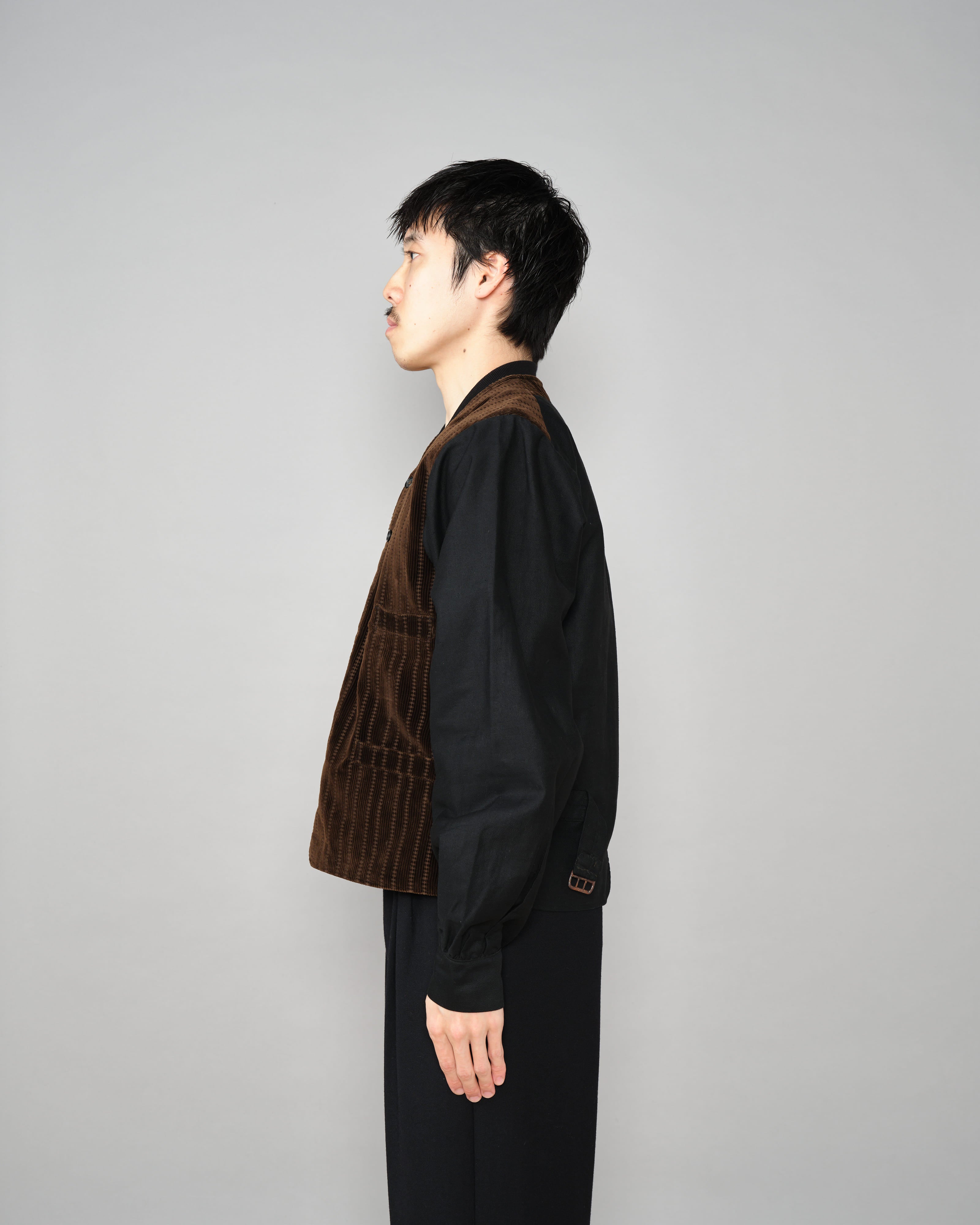 40's］French Vintage Brown Patterned Corduroy Gilet Jacket