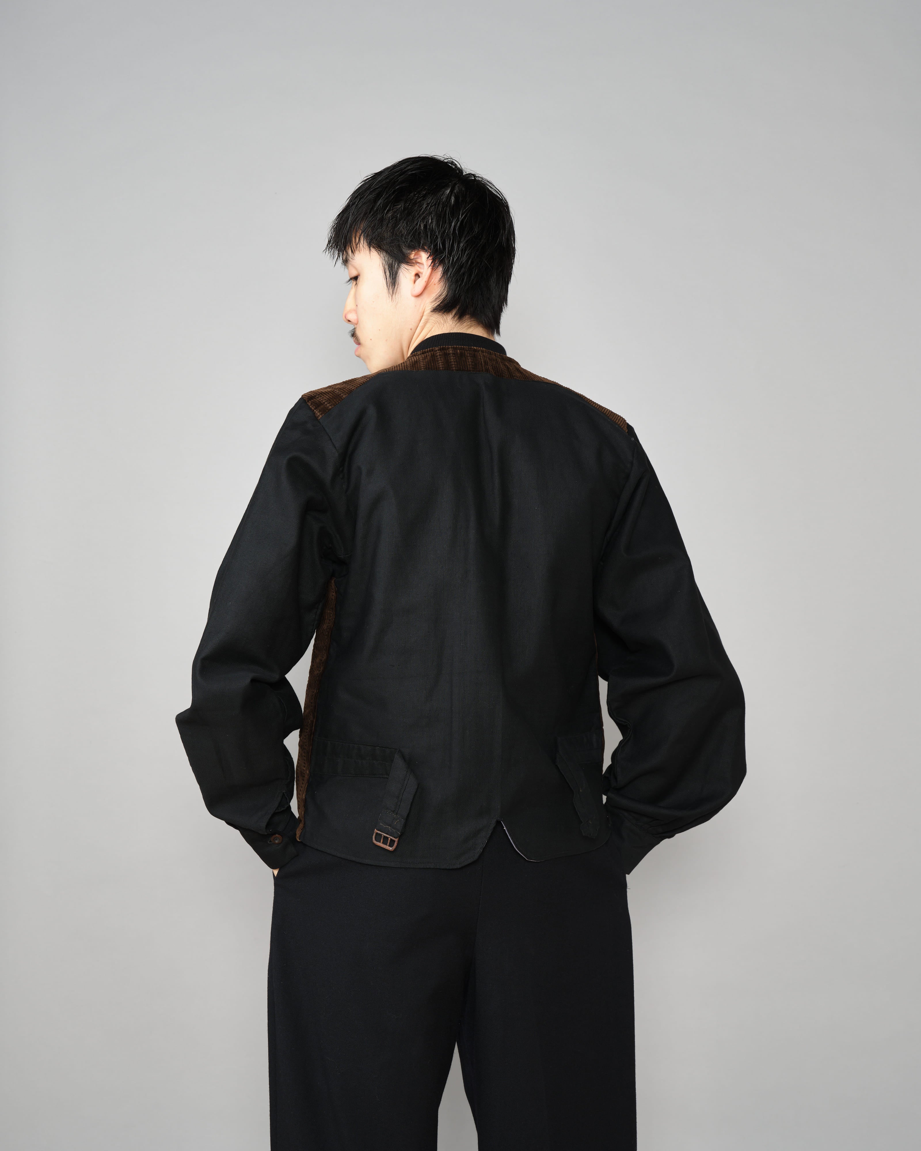 〜40s French corduroy ジレjacket 40's］French Vintage Brown Patterned Corduroy Gilet Jacket