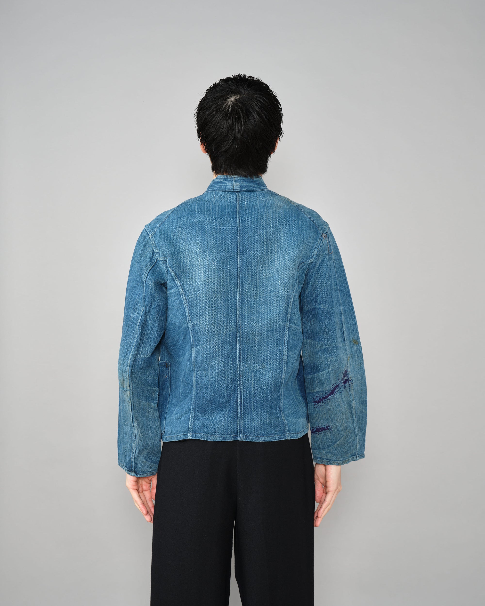 ［~30's］French Army Indigo HBT Linen Double Breasted Mechanic Jacket "Modified"