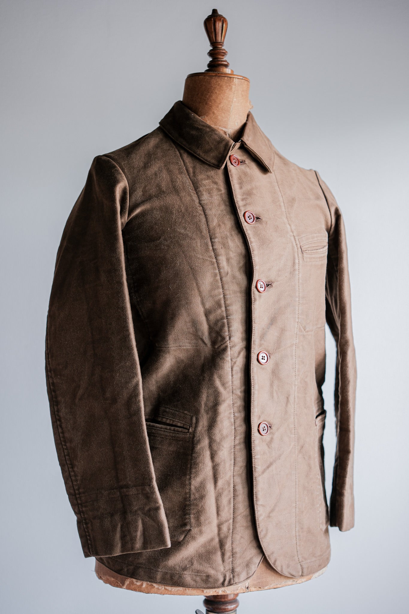 【~30's】French Vintage Brown Moleskin Work Jacket