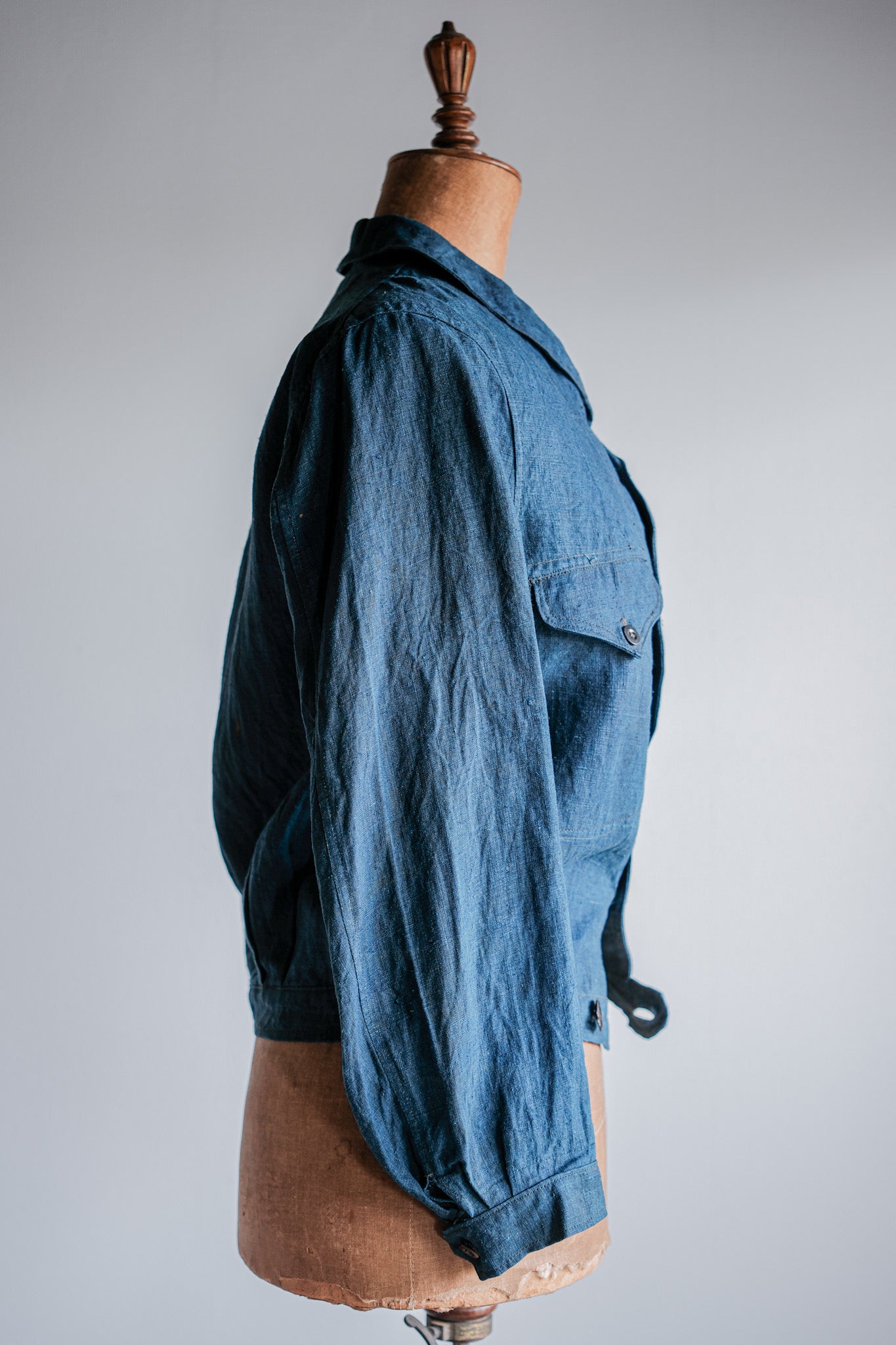 ［~40's］French Navy Indigo Linen Shawl Collar Mechanic Jacket "Marine Nationale"