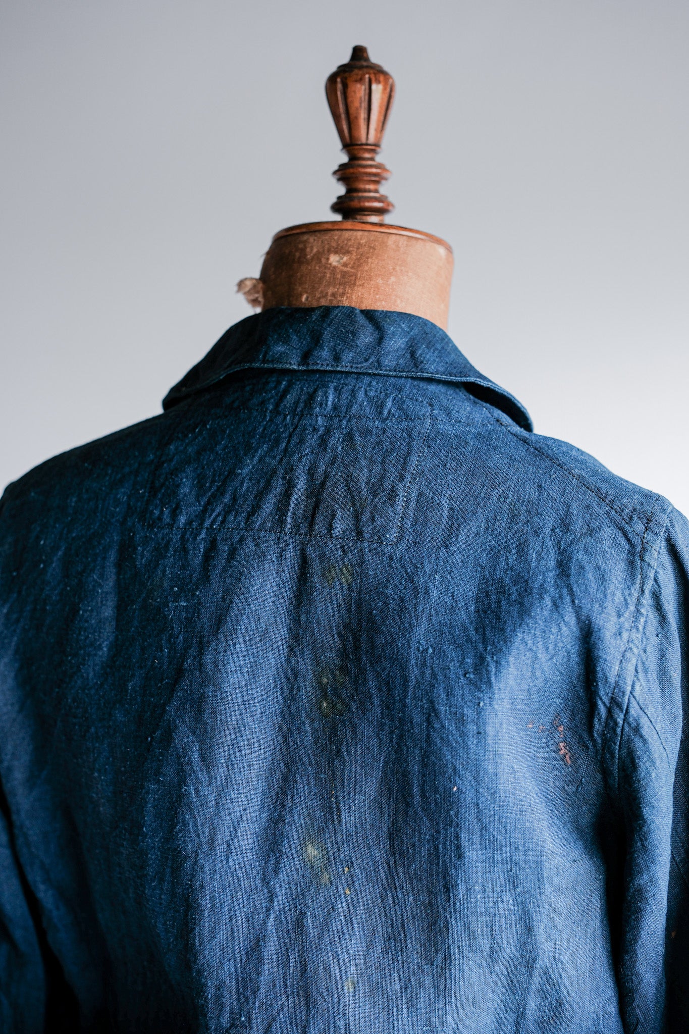 【~40's】French Navy Indigo Linen Shawl Collar Mechanic Jacket "Marine Nationale"