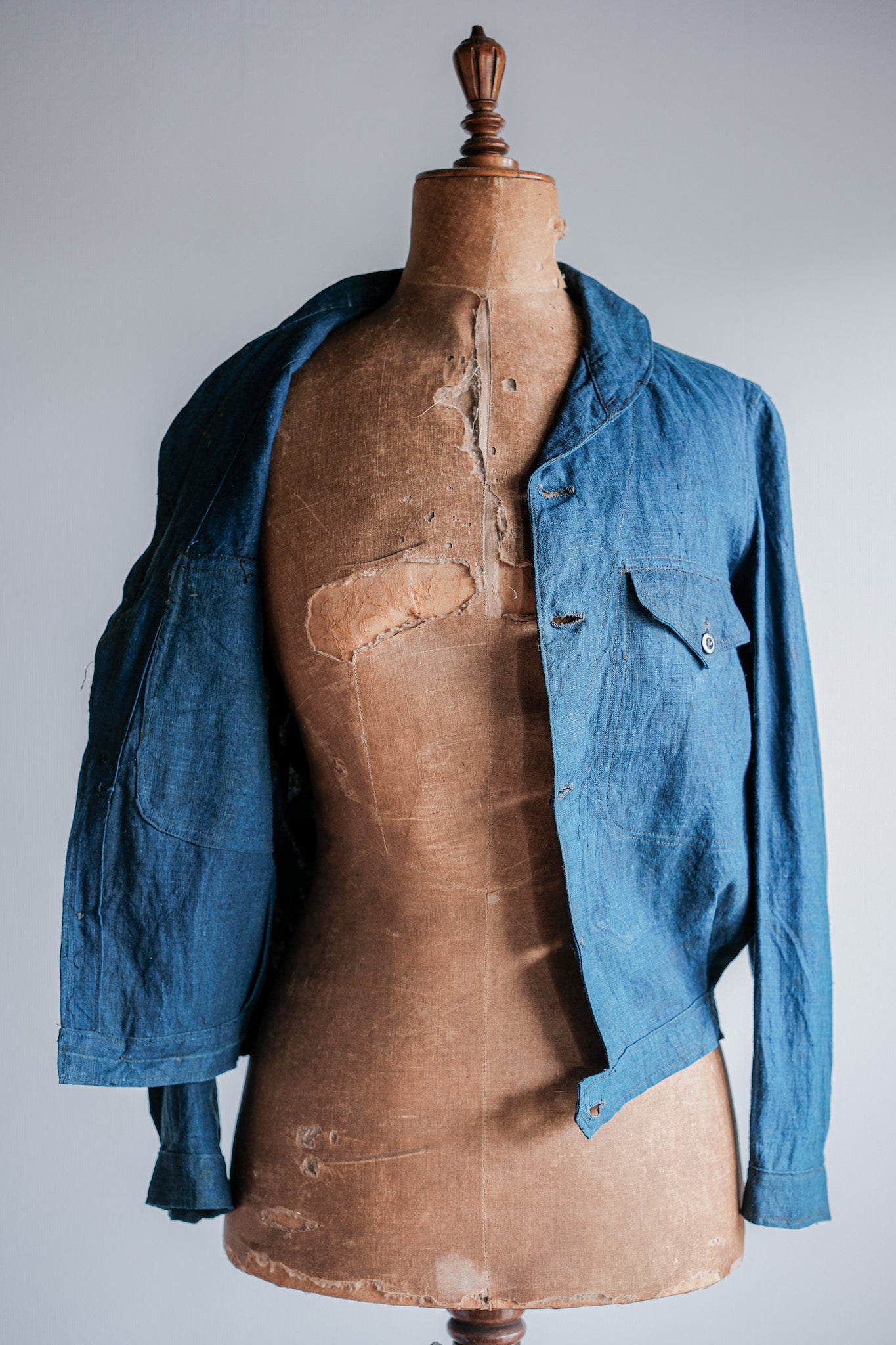 ［~40's］French Navy Indigo Linen Shawl Collar Mechanic Jacket "Marine Nationale"