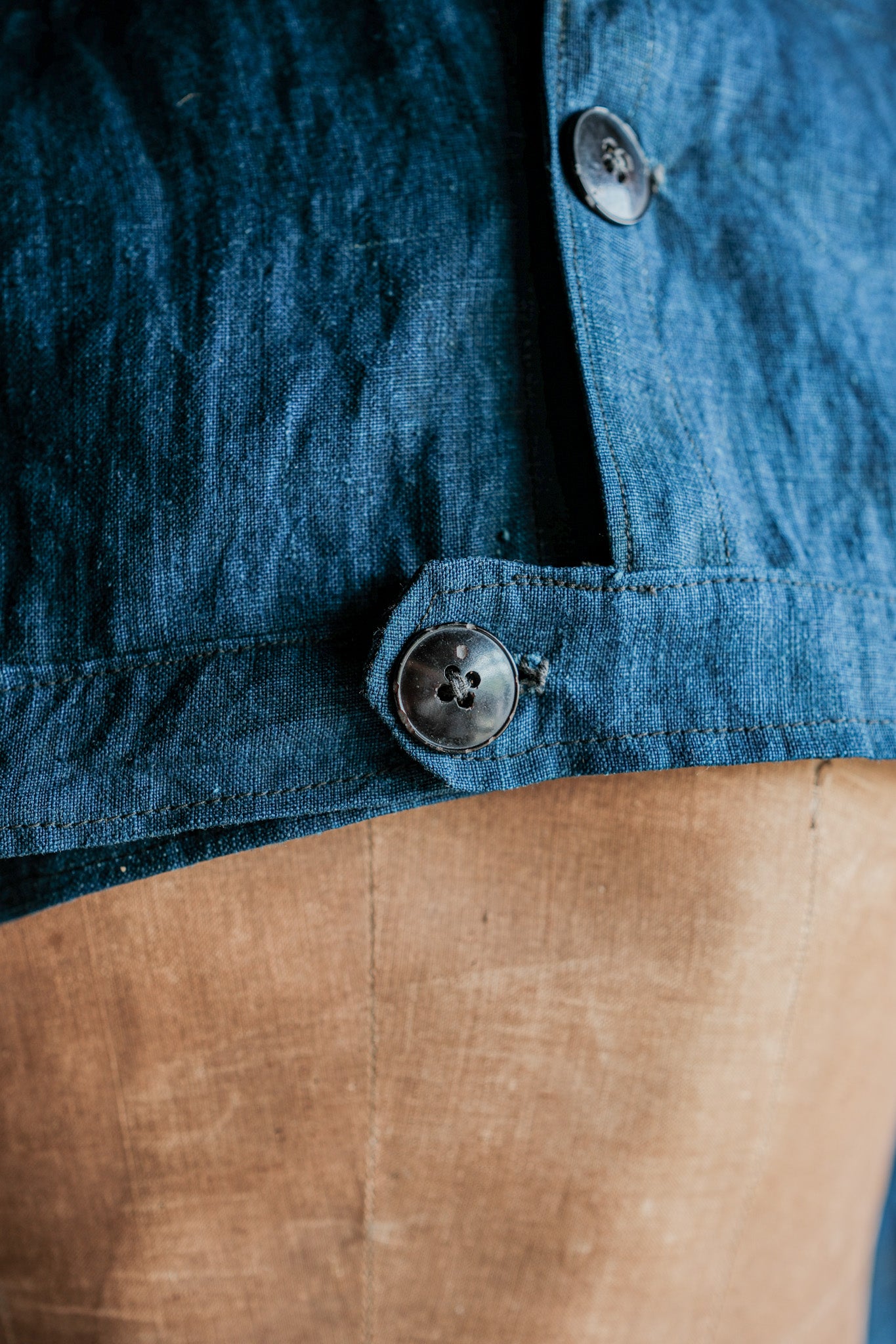 ［~40's］French Navy Indigo Linen Shawl Collar Mechanic Jacket "Marine Nationale"