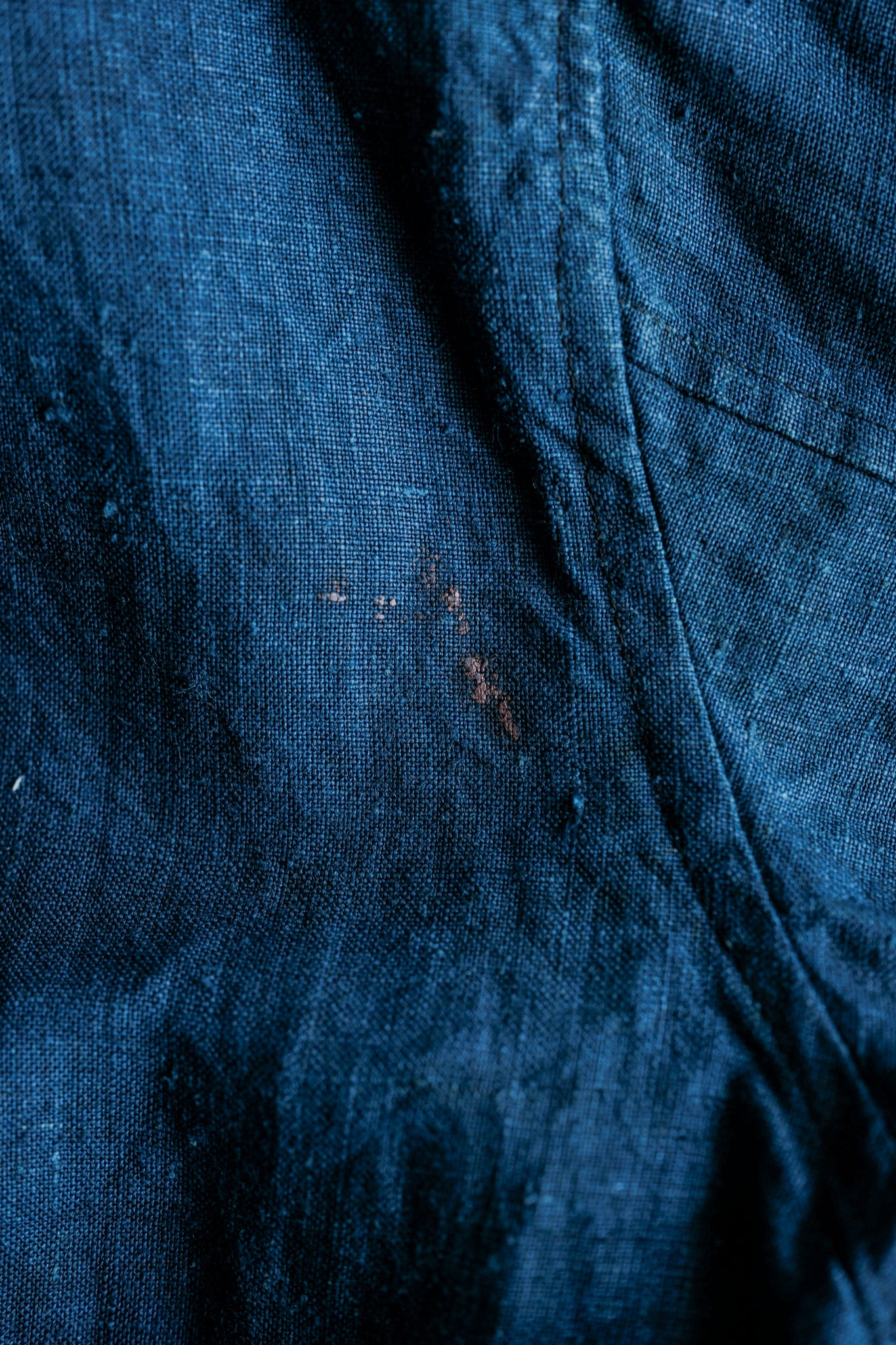 【~40's】French Navy Indigo Linen Shawl Collar Mechanic Jacket "Marine Nationale"