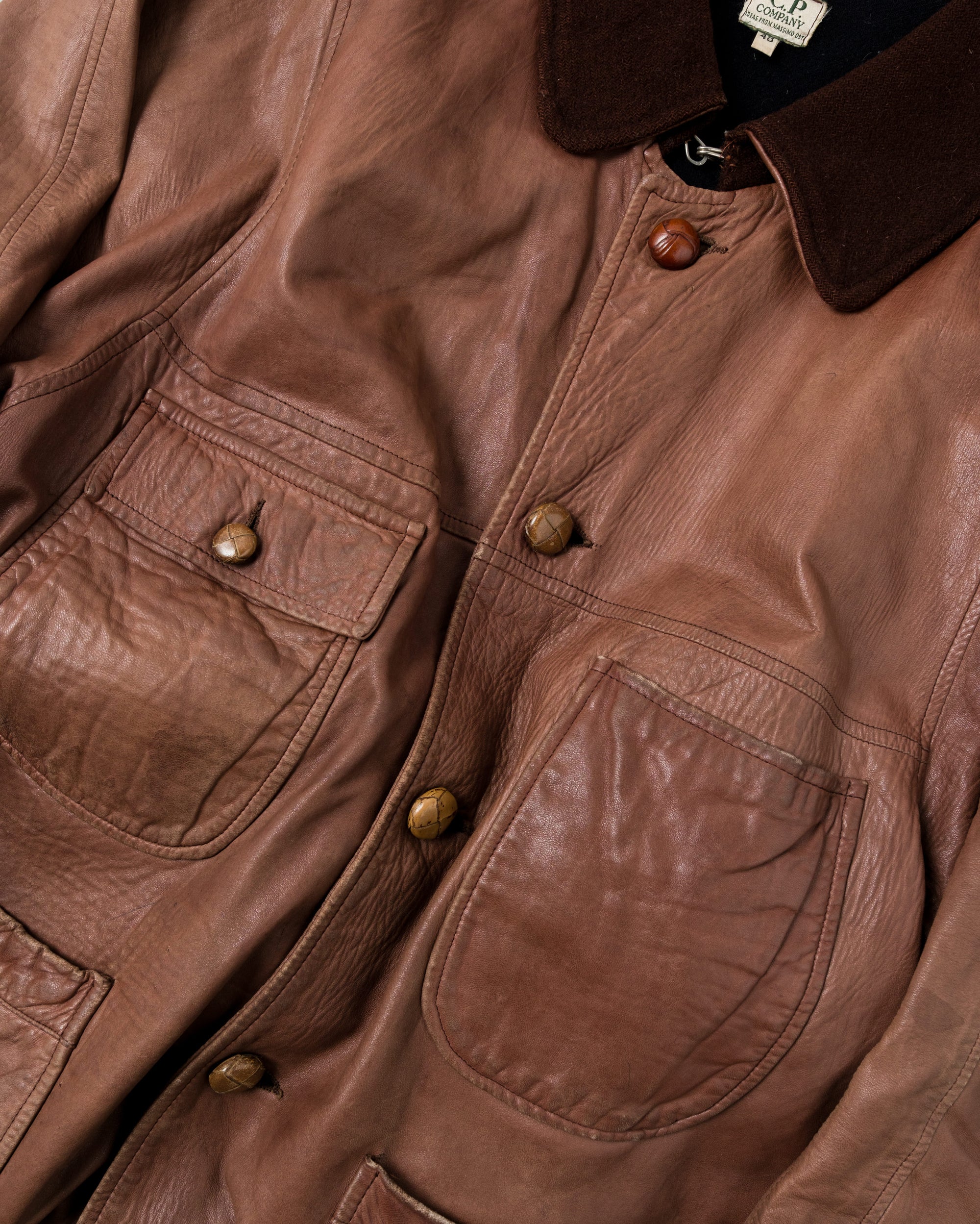 【87AW】Old C.P.Company Brown Leather 4 Pockets Jacket Size.48