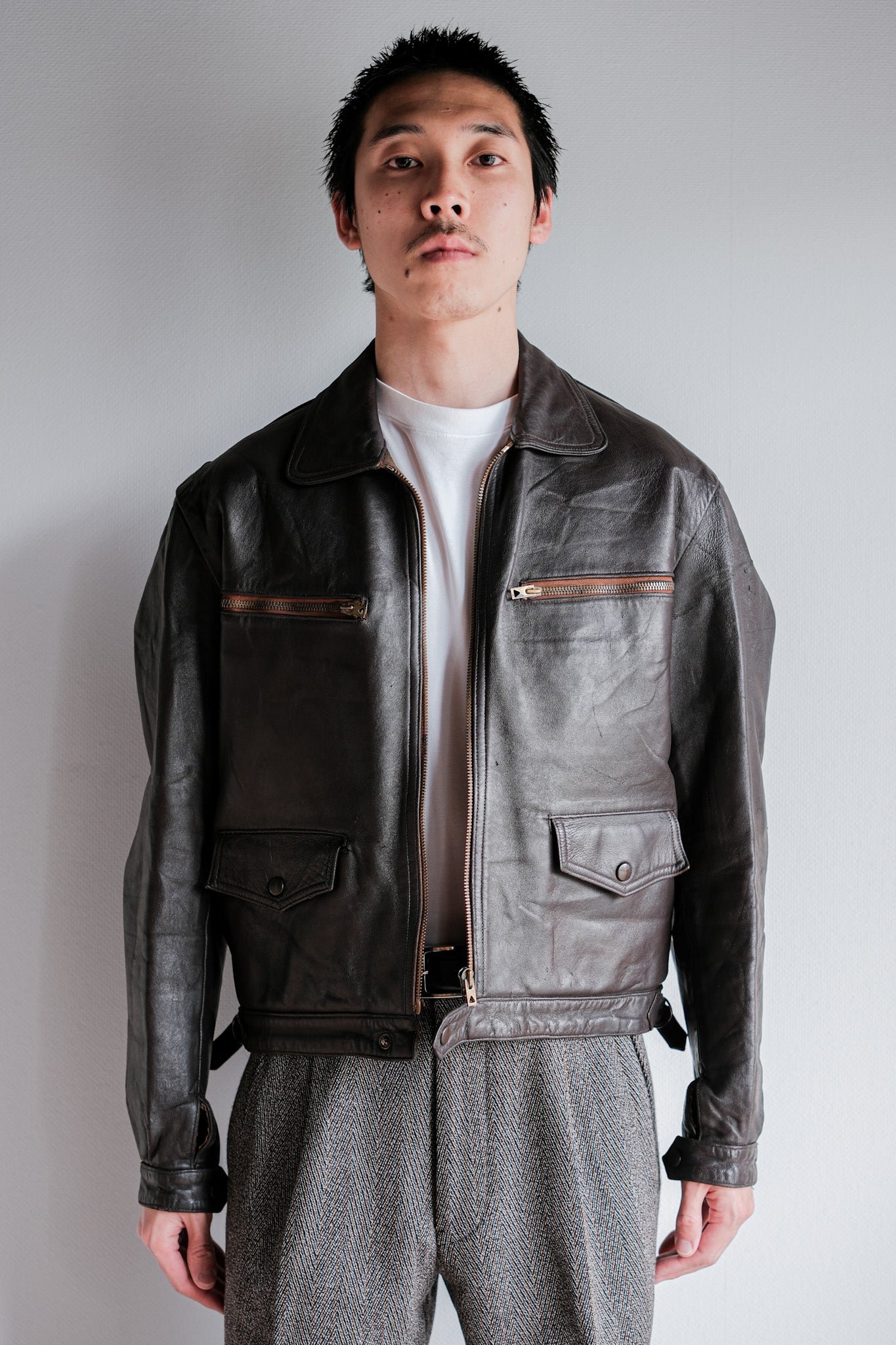 ジャケット・アウター French Leather motorcycle Hartmann JKT 50's】French Vintage Hartmann Type Motorcycle Leather Jacket