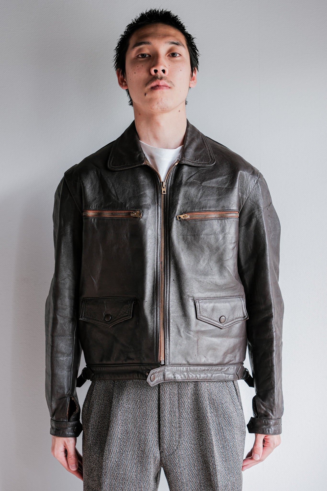 50's] French vintage Hartmann Type Motorcycle Leather Jacket