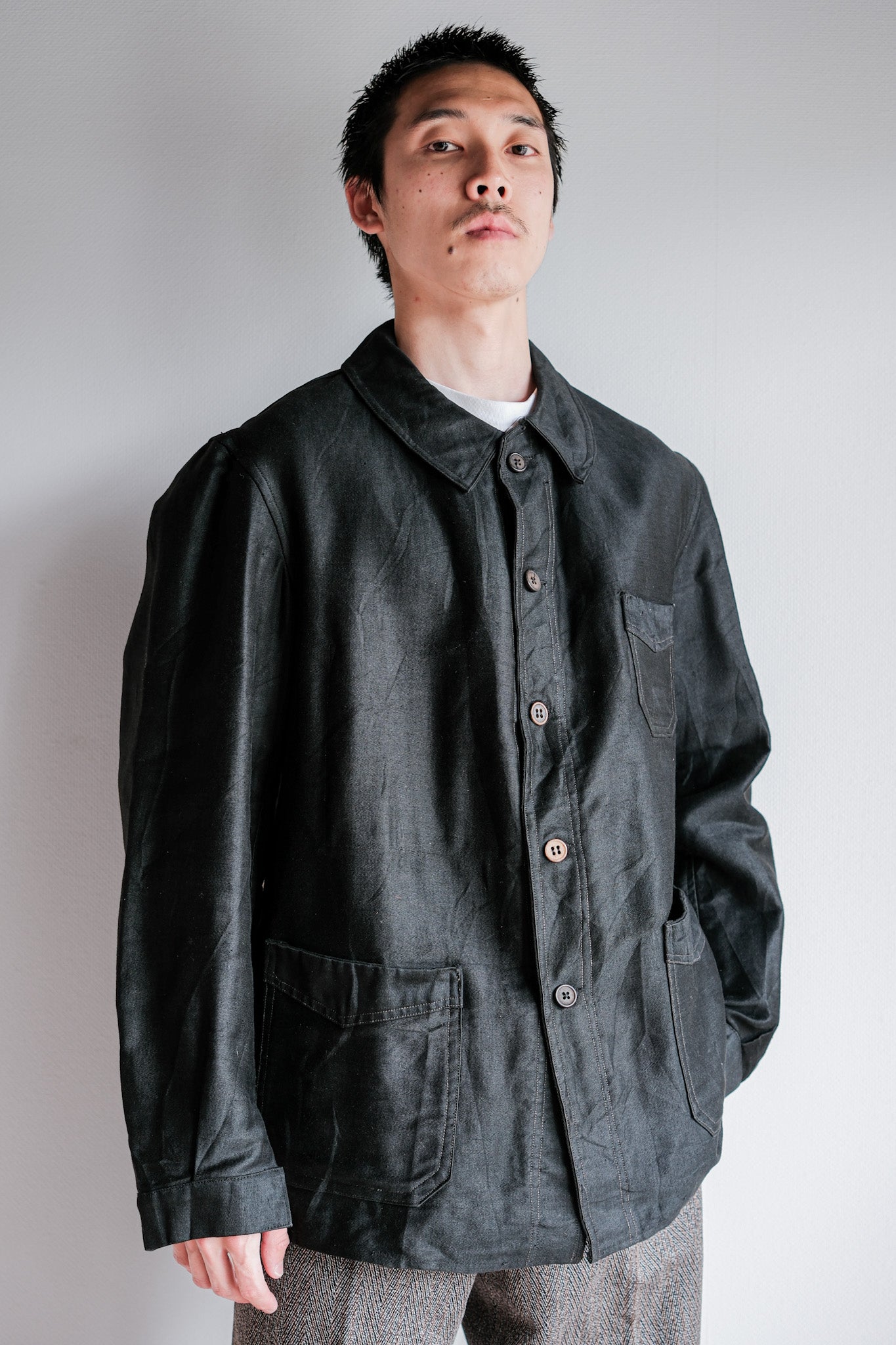 【~40's】French Vintage Black Light Moleskin Work Jacket