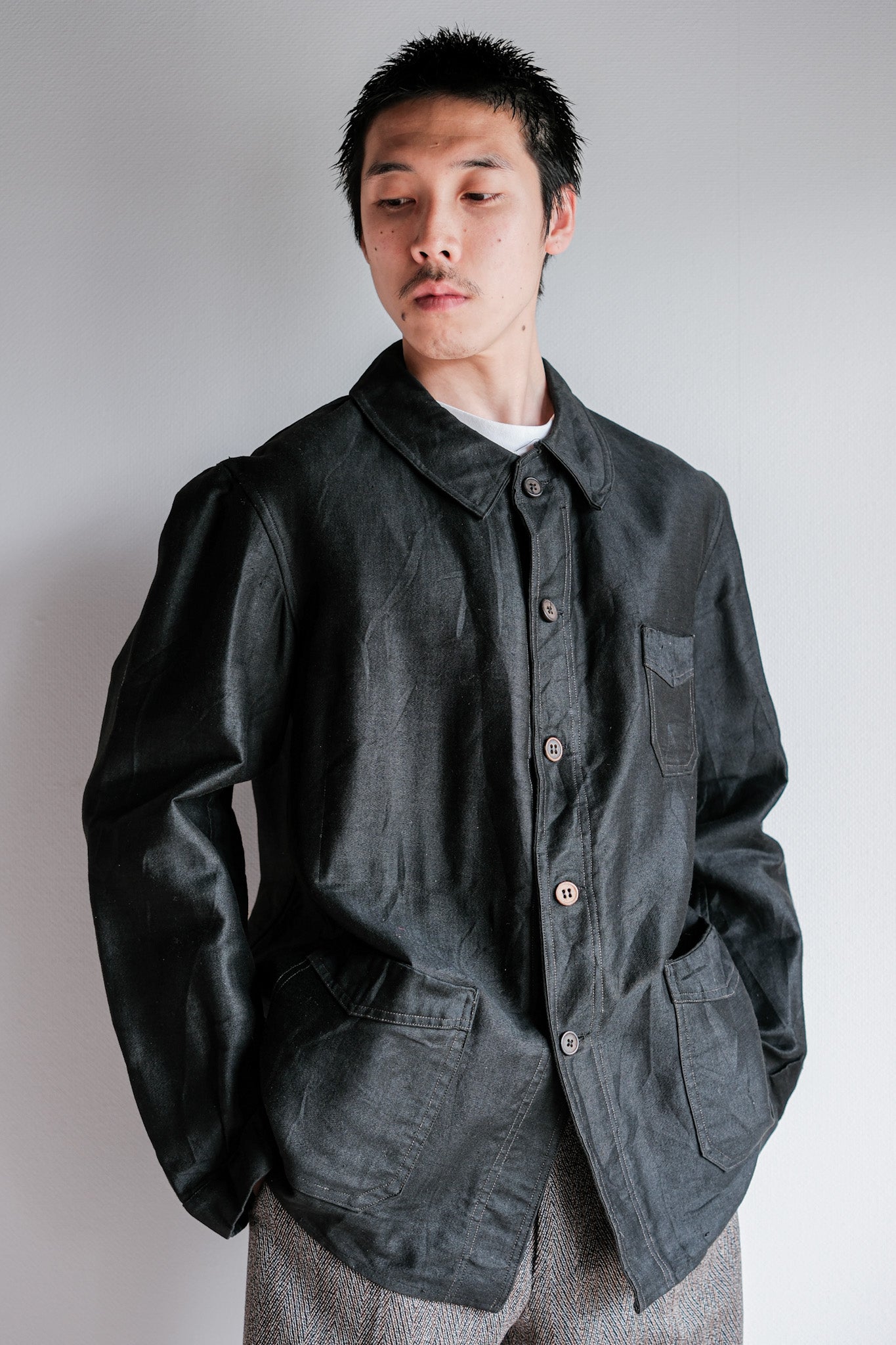 【~40's】French Vintage Black Light Moleskin Work Jacket