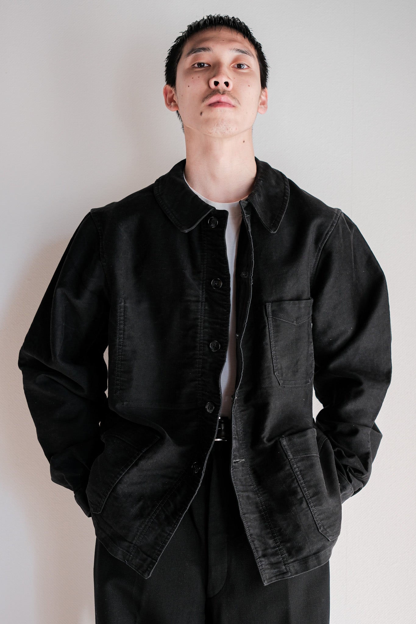 50's】French Vintage Black Moleskin Work Jacket