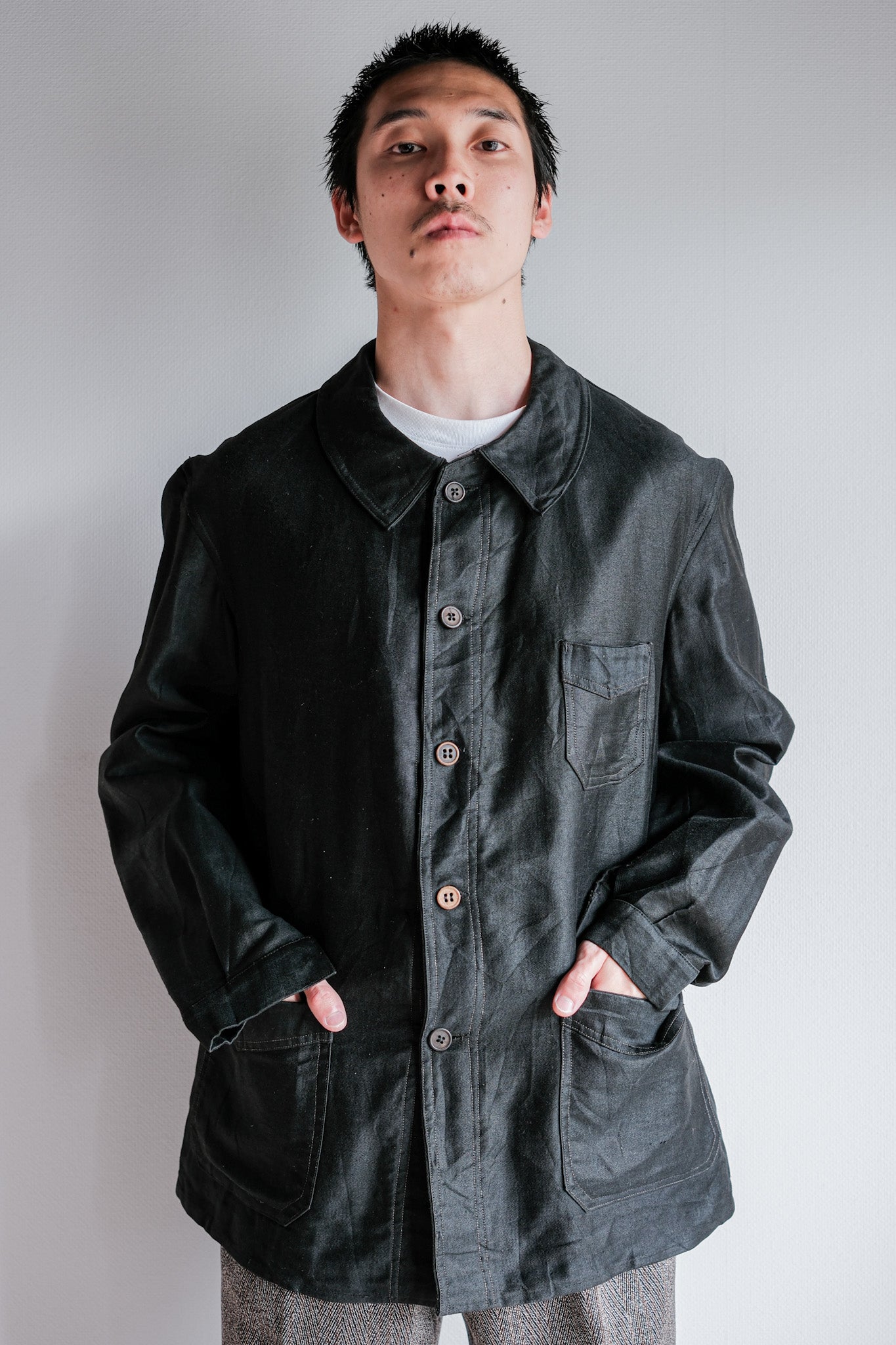 【~40's】French Vintage Black Light Moleskin Work Jacket