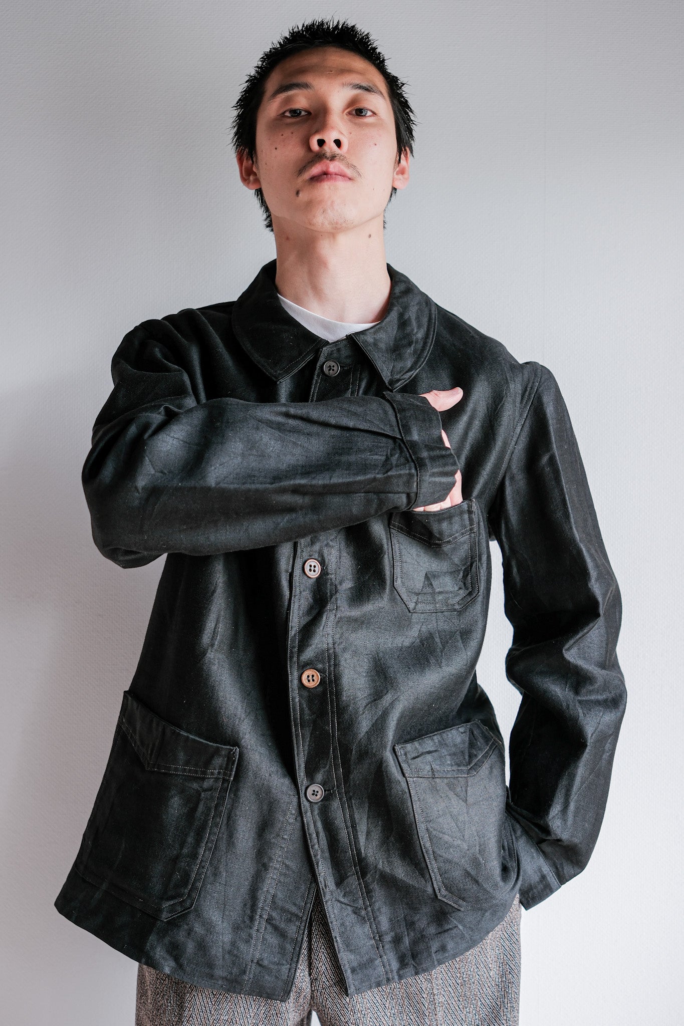 【~40's】French Vintage Black Light Moleskin Work Jacket