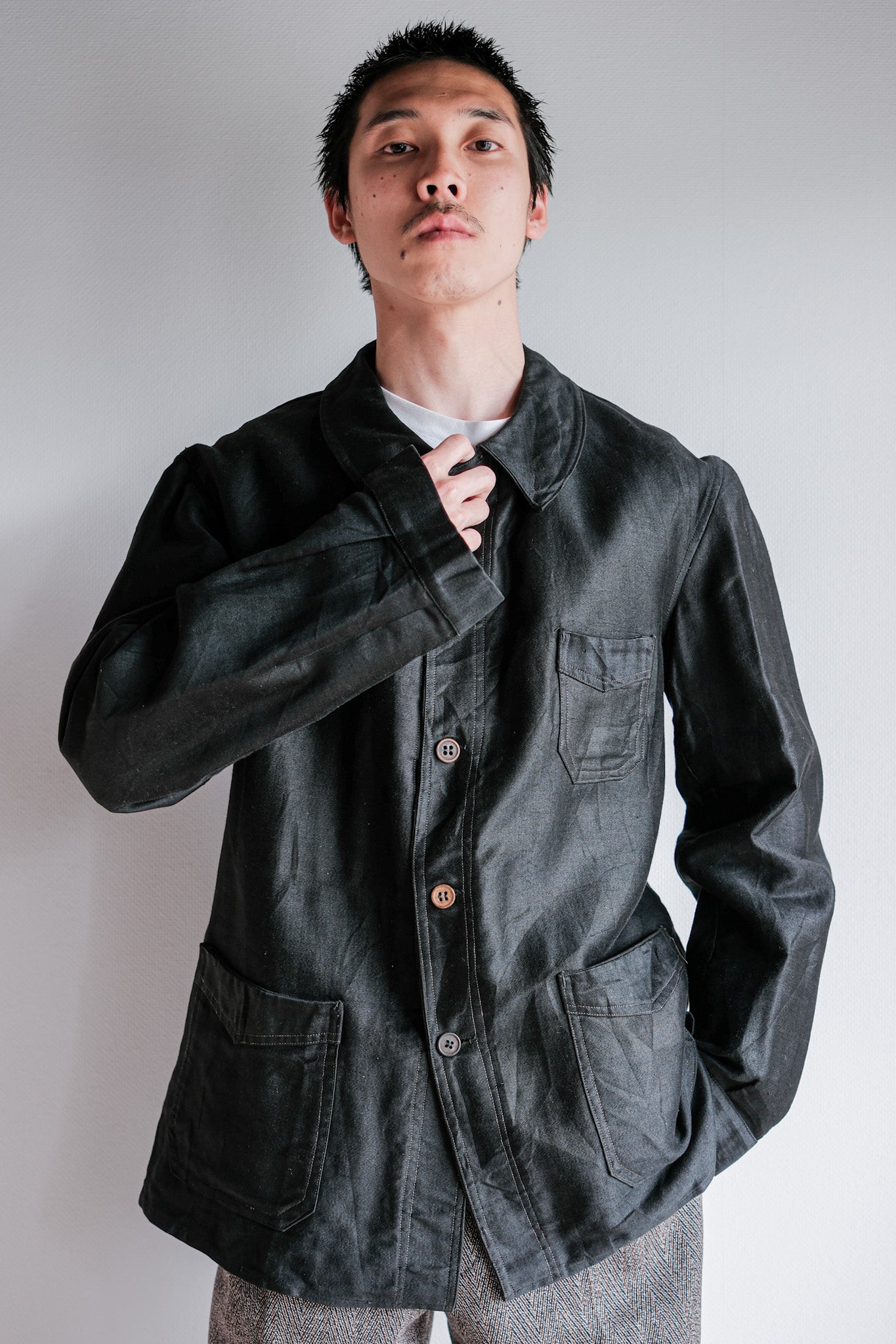 【~40's】French Vintage Black Light Moleskin Work Jacket