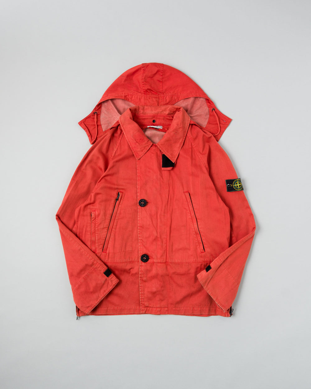 ［96AW］Old STONE ISLAND Garment Dyed Detachable Hood Raglan Sleeve Cotton Jacket Size.M "RASO GOMMATO" "Green Edge"