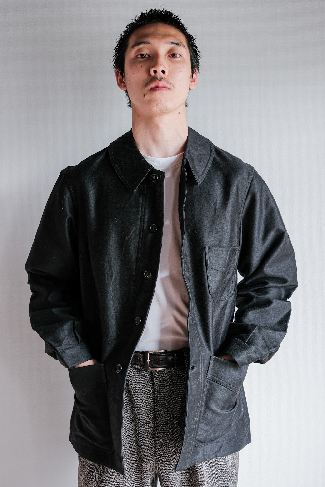 ［~30's］French Vintage Black Moleskin Work Jacket "Le Mont St. Michel"