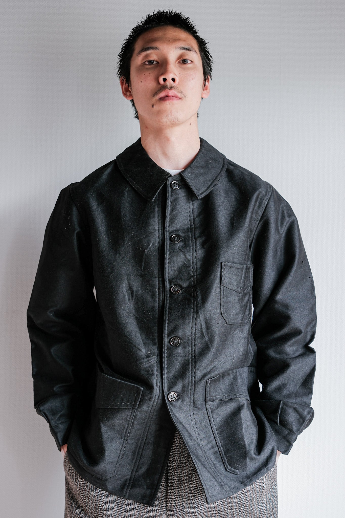 ［~30's］French Vintage Black Moleskin Work Jacket "Le Mont St. Michel"