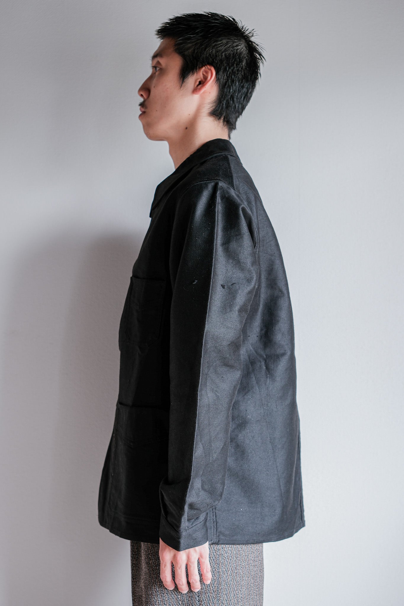 ［~30's］French Vintage Black Moleskin Work Jacket "Le Mont St. Michel"