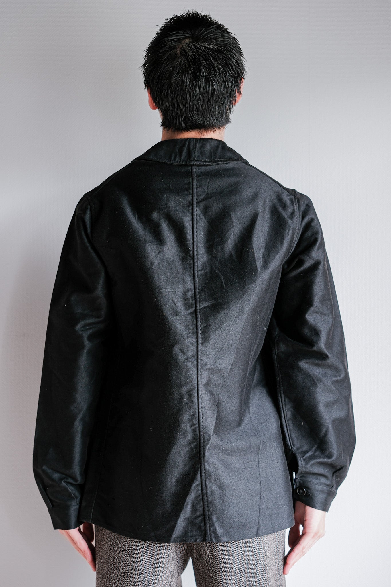 [~ 30's] French Vintage Black Moleskin Work Jacket "Le Mont St. Michel"