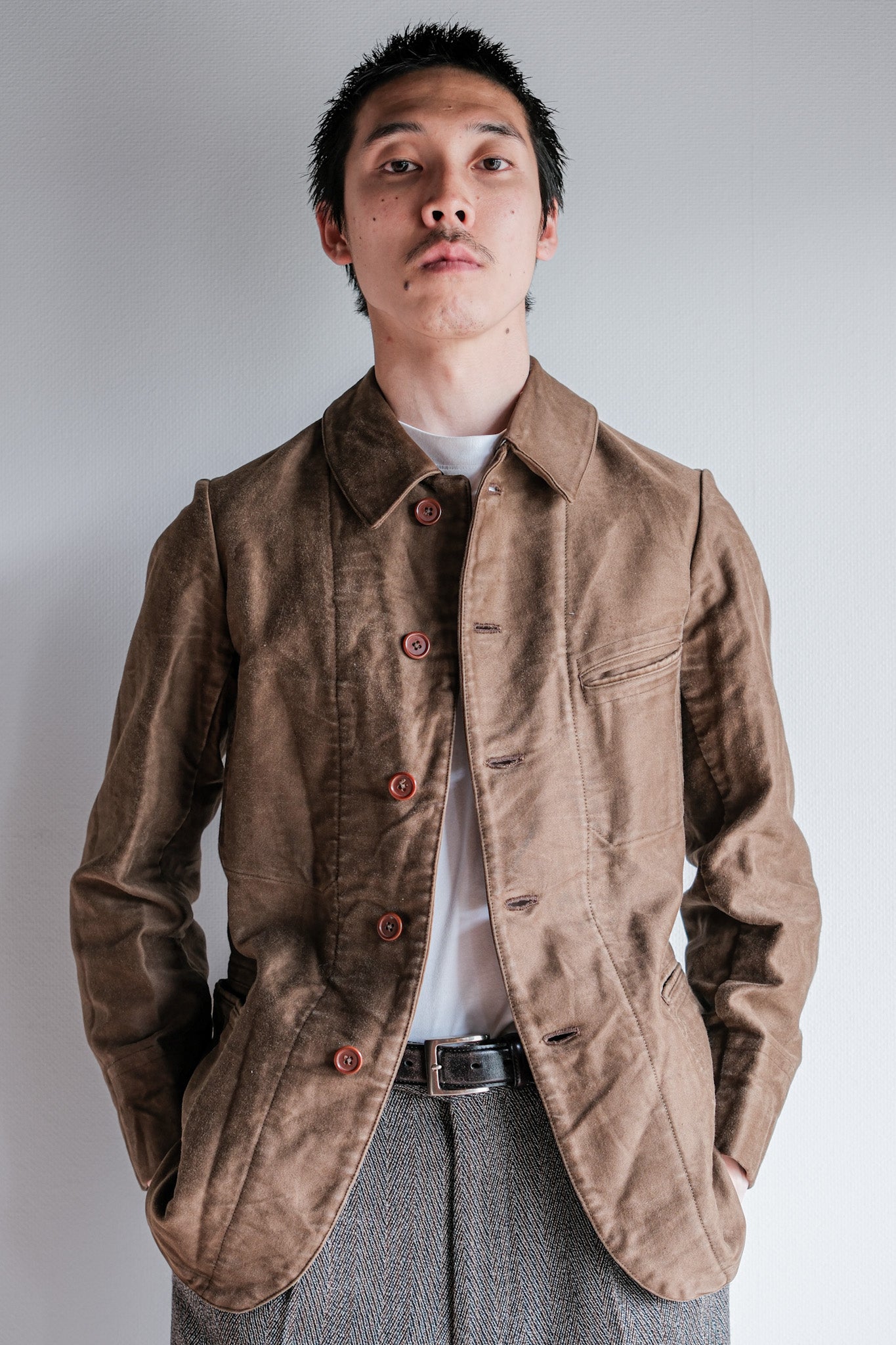 【~30's】French Vintage Brown Moleskin Work Jacket