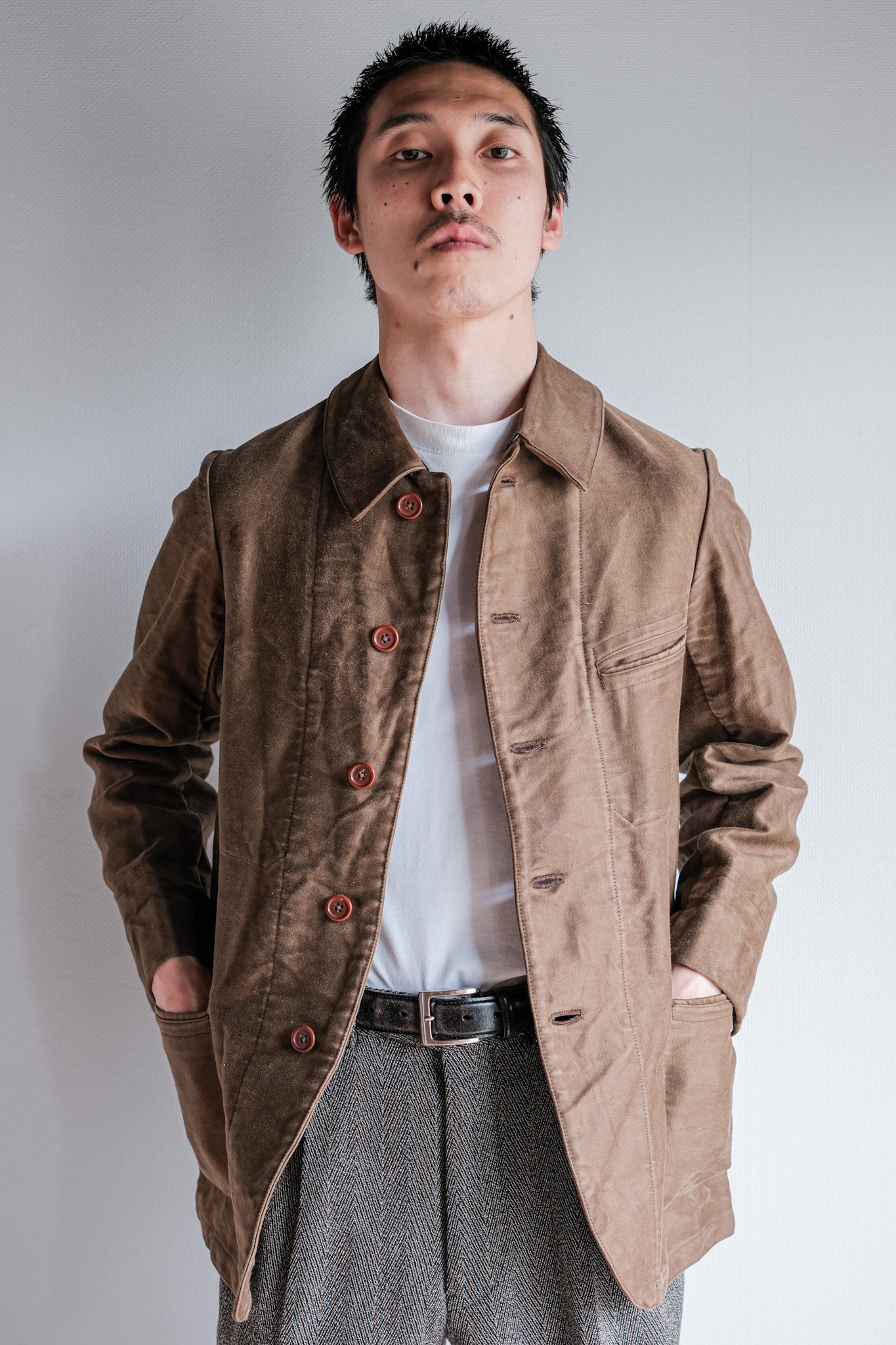 【~30's】French Vintage Brown Moleskin Work Jacket