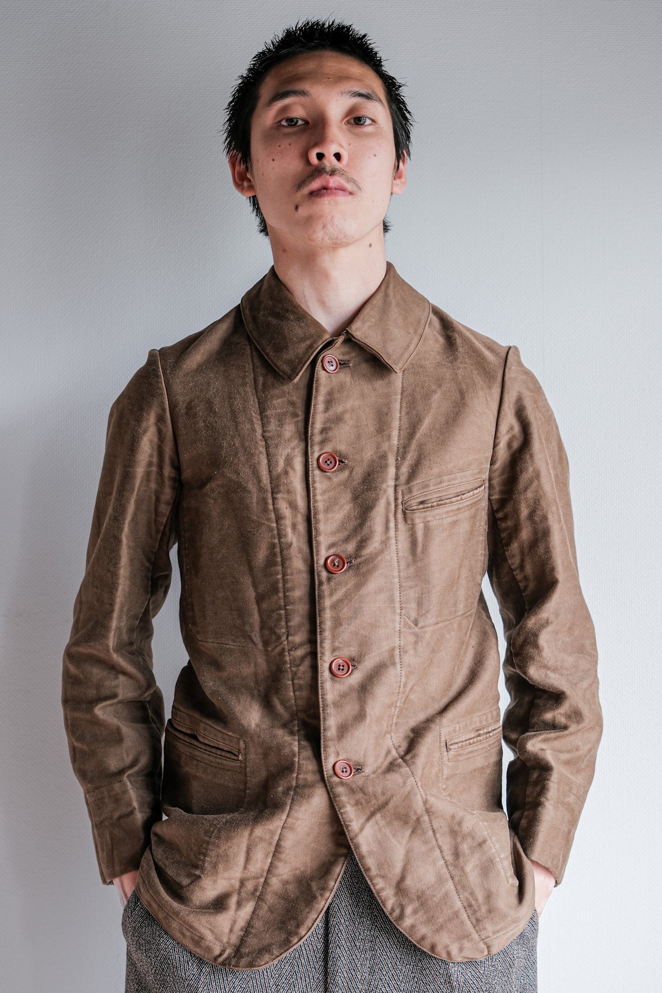 【~30's】French Vintage Brown Moleskin Work Jacket