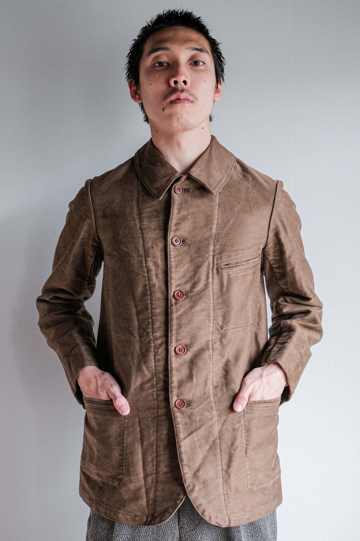 【~30's】French Vintage Brown Moleskin Work Jacket