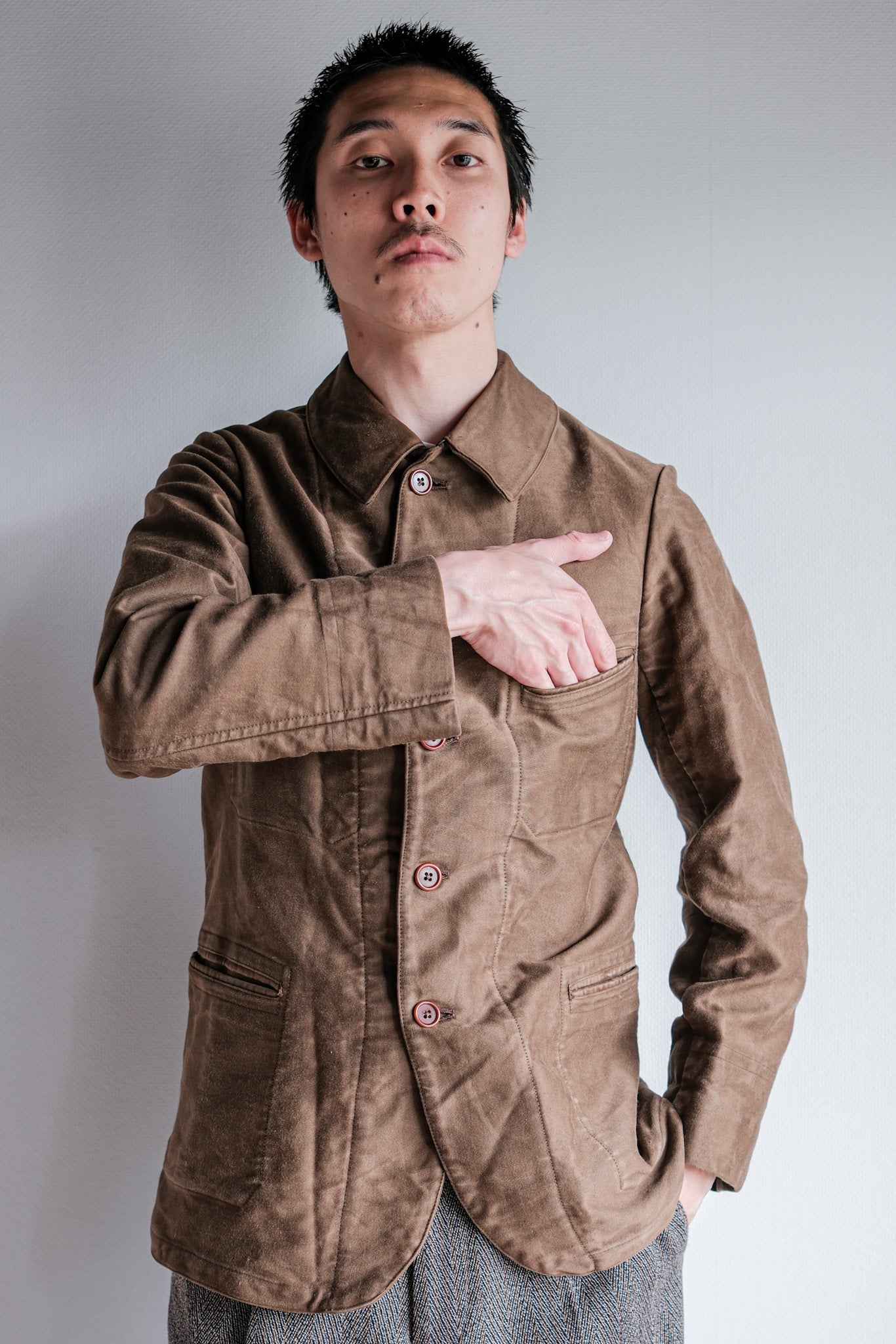 【~30's】French Vintage Brown Moleskin Work Jacket