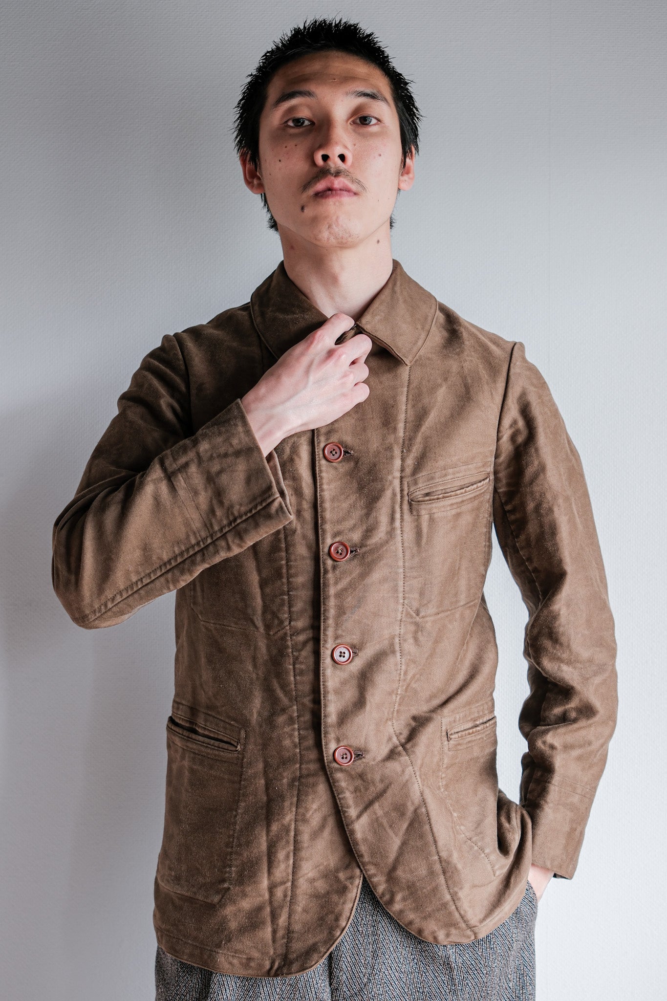 【~30's】French Vintage Brown Moleskin Work Jacket