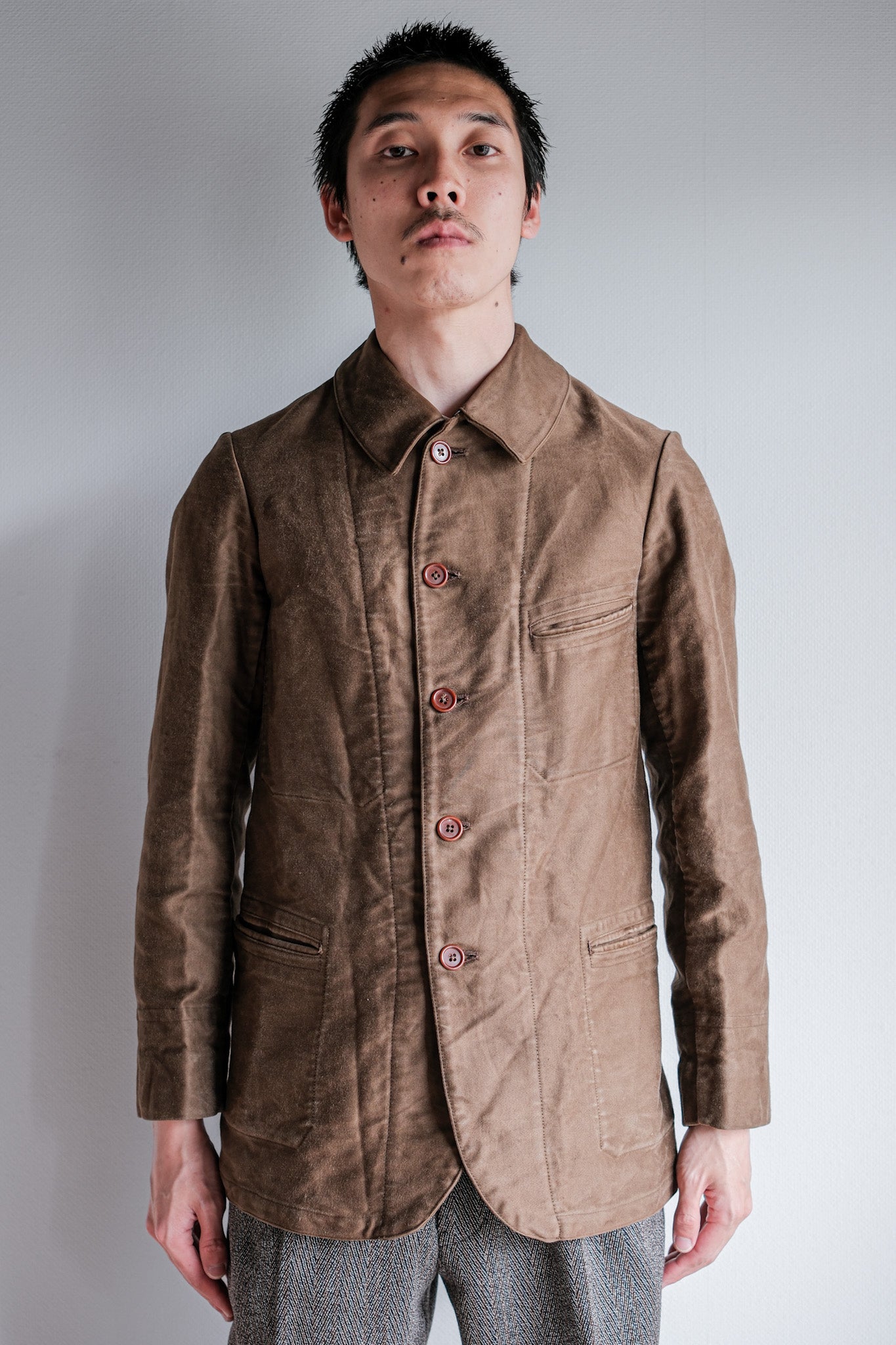 【~30's】French Vintage Brown Moleskin Work Jacket