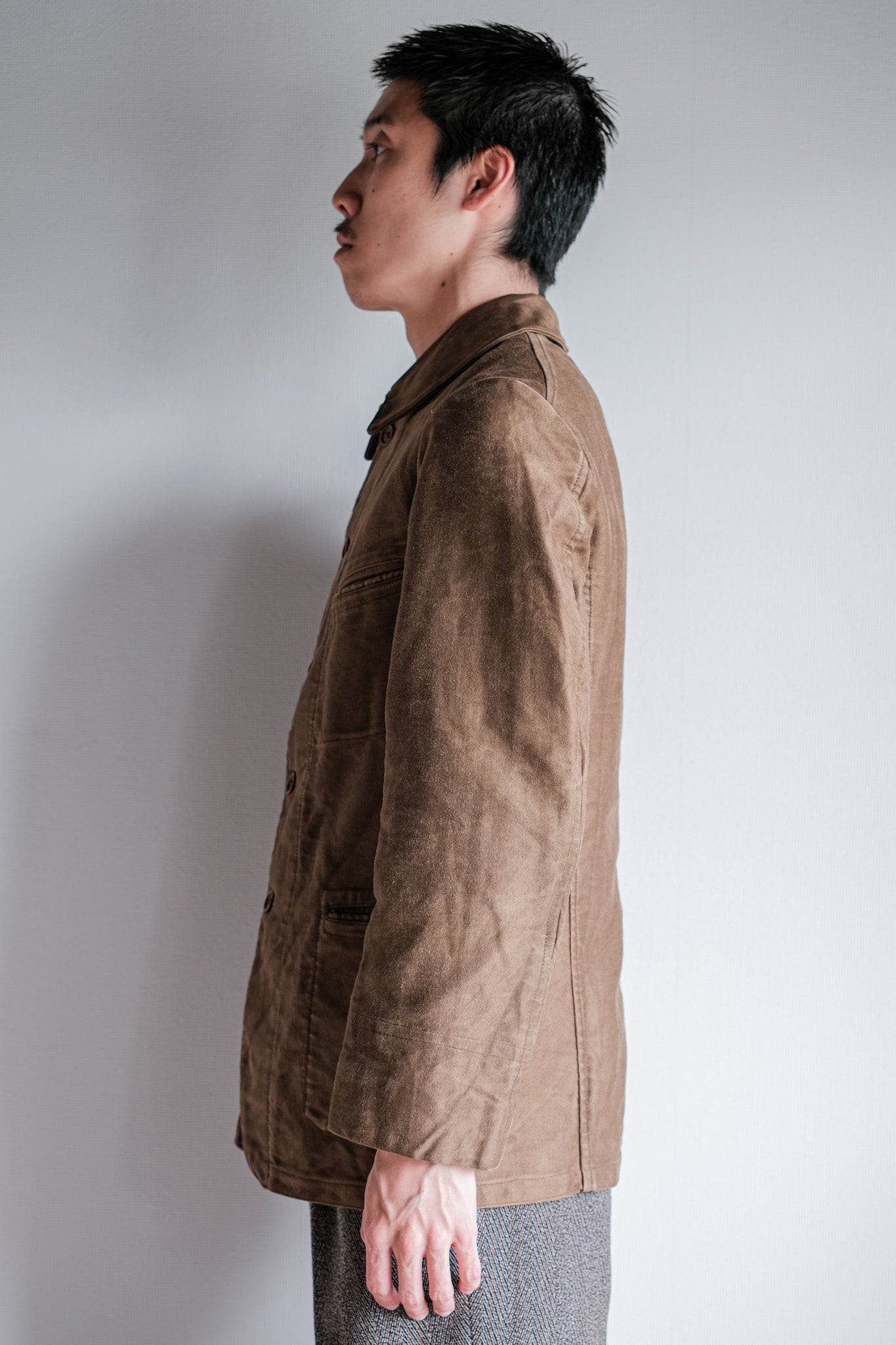 【~30's】French Vintage Brown Moleskin Work Jacket