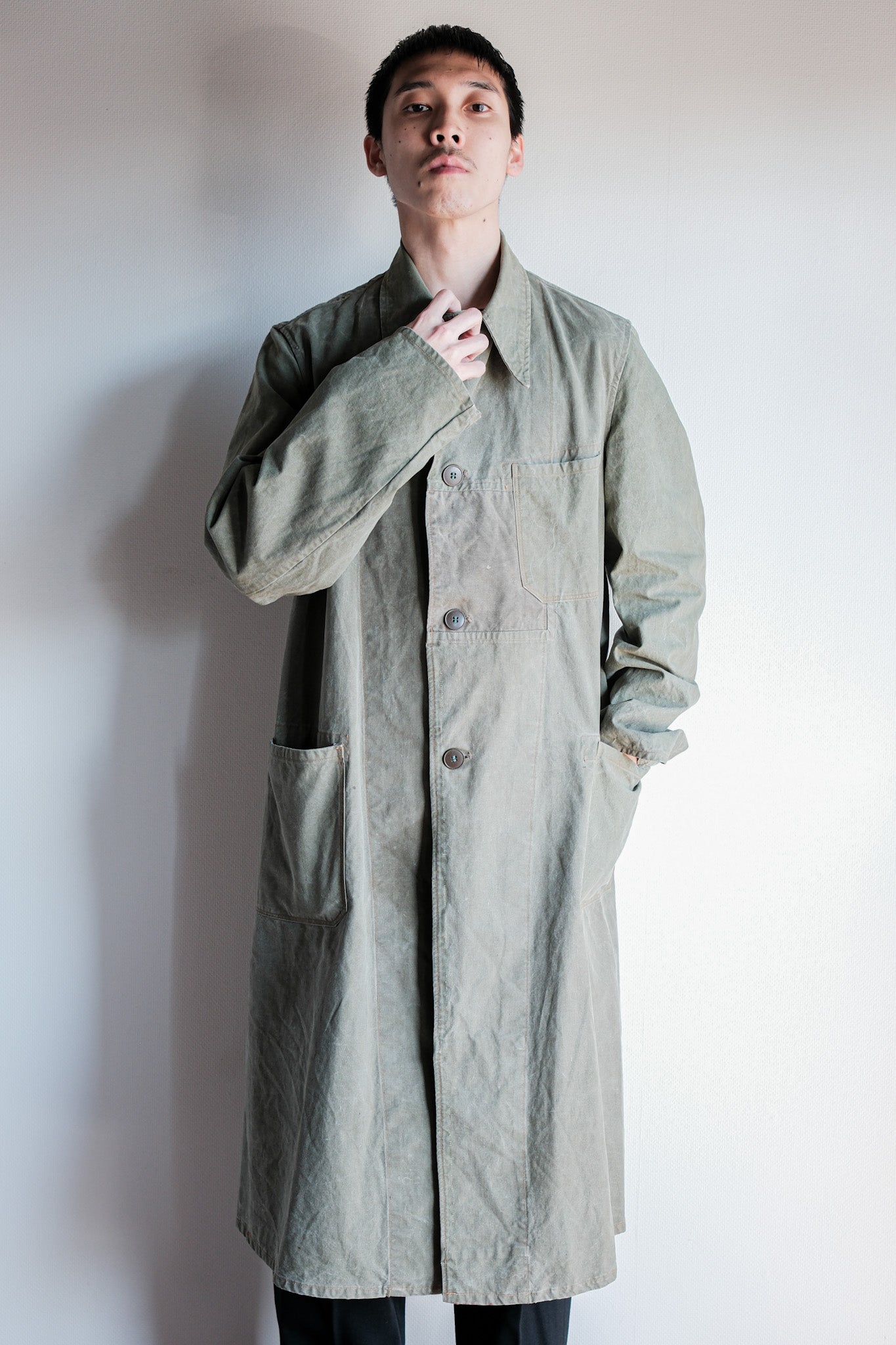 【~50's】German Vintage Green Cotton Work Coat