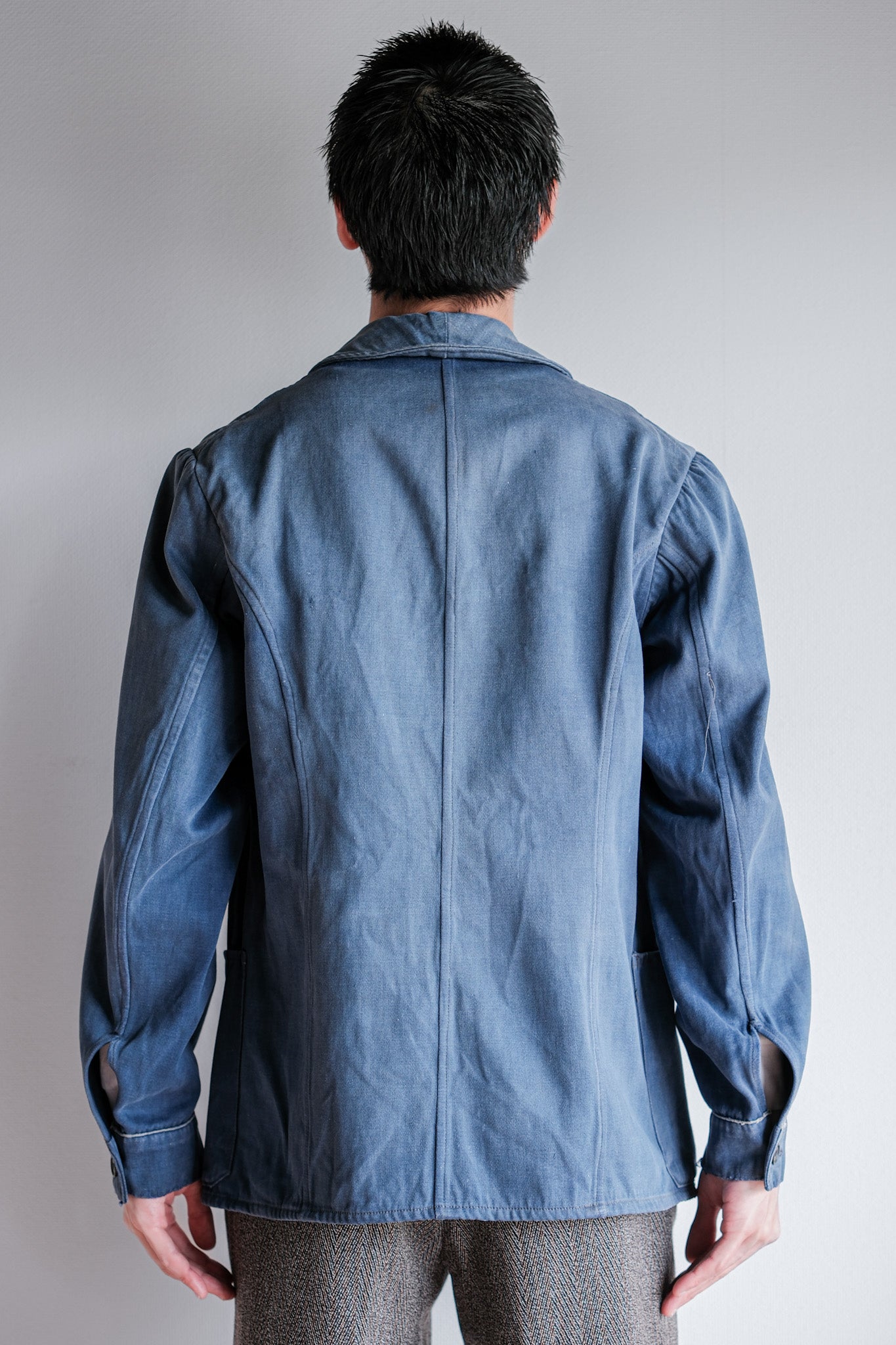 【~20's】French Vintage Blue Moleskin Double Breasted Work Jacket "Adolphe Lafont"