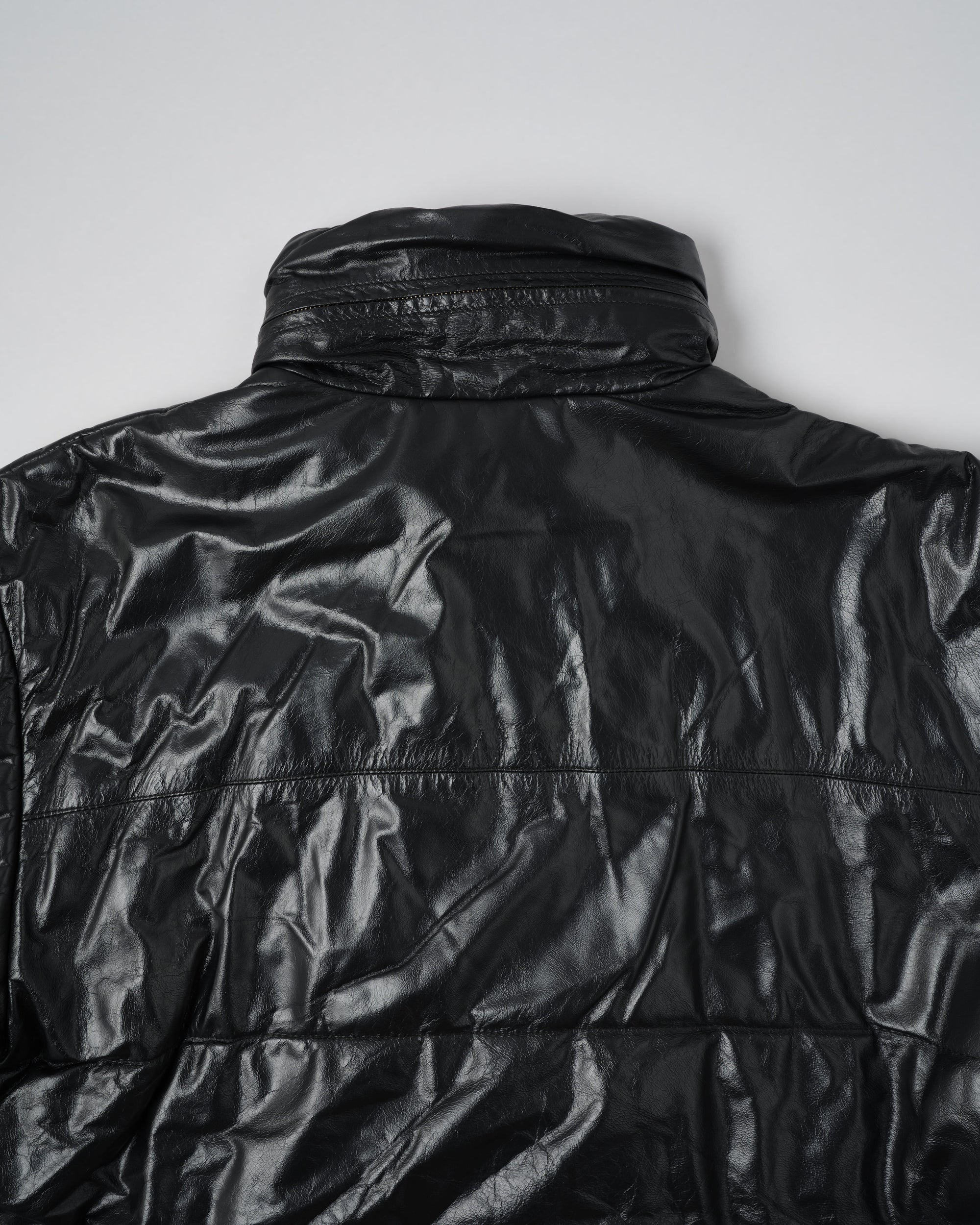 ［~90’s］Old ARMANI JEANS Black Leather Puffer Jacket Size.52