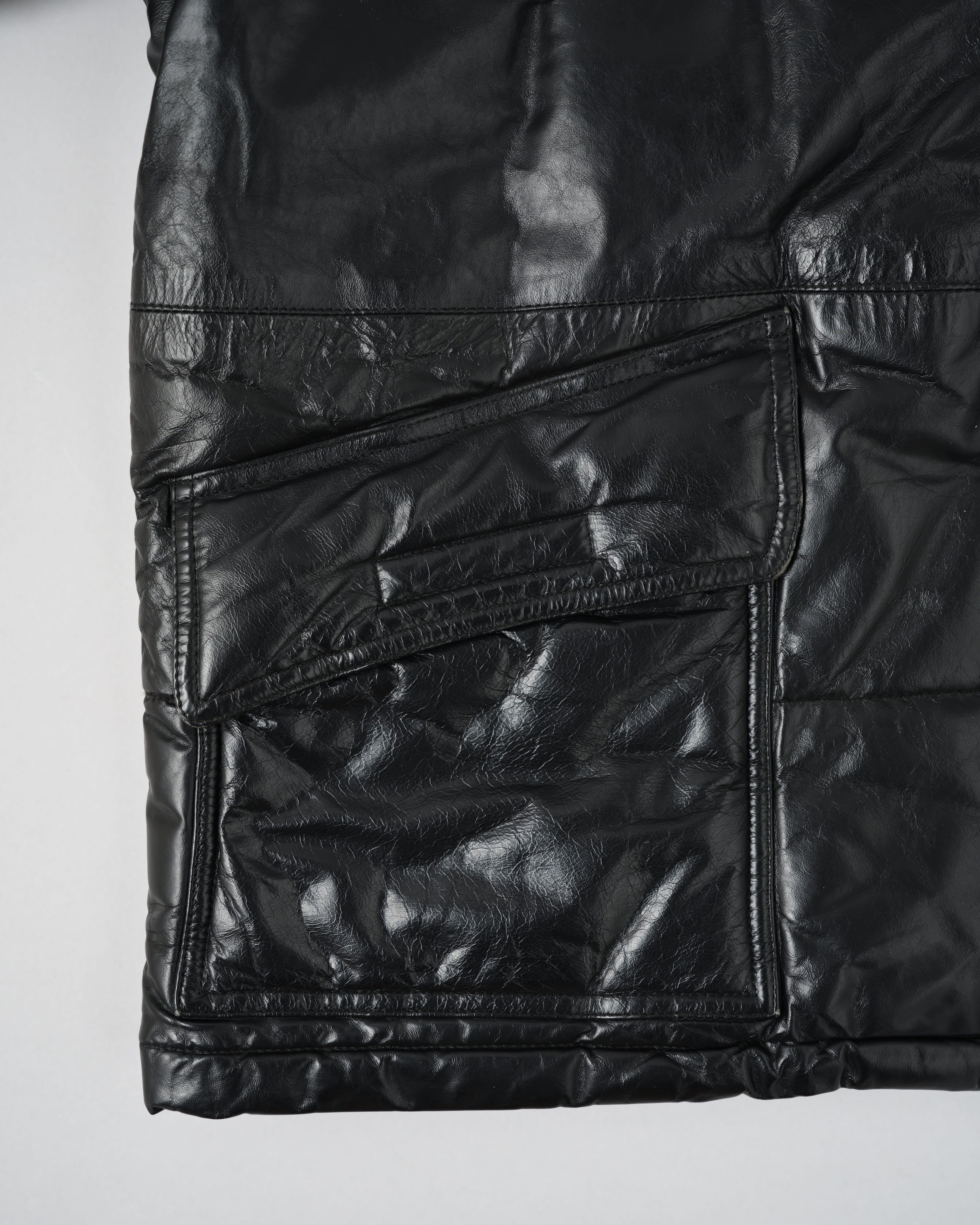 [~90’s] Old ARMANI JEANS Black Leather Puffer Jacket Size.52