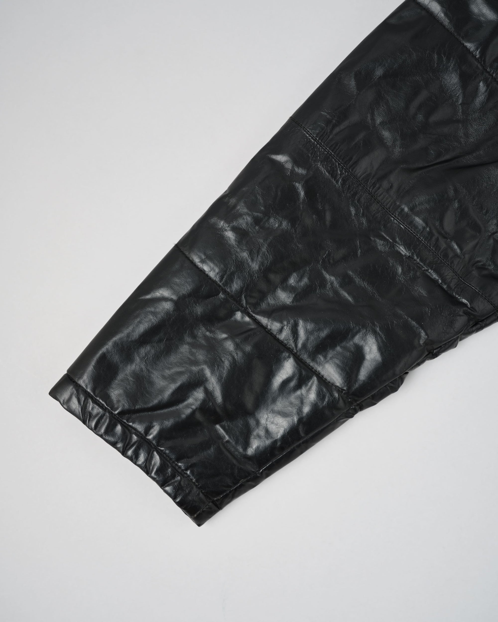 ［~90’s］Old ARMANI JEANS Black Leather Puffer Jacket Size.52