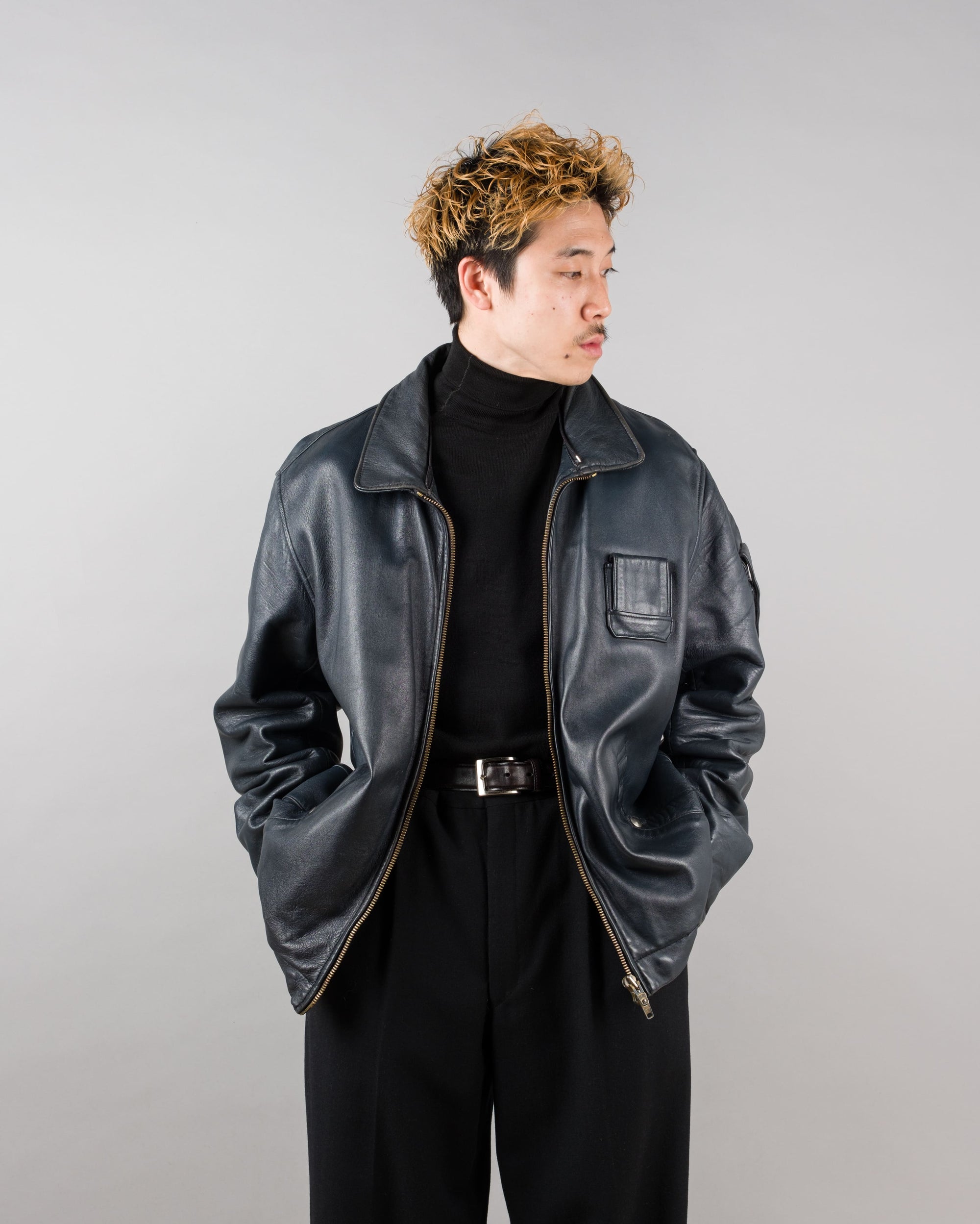 ［~70's］French Air Force Pilot Leather Jacket Size.100X