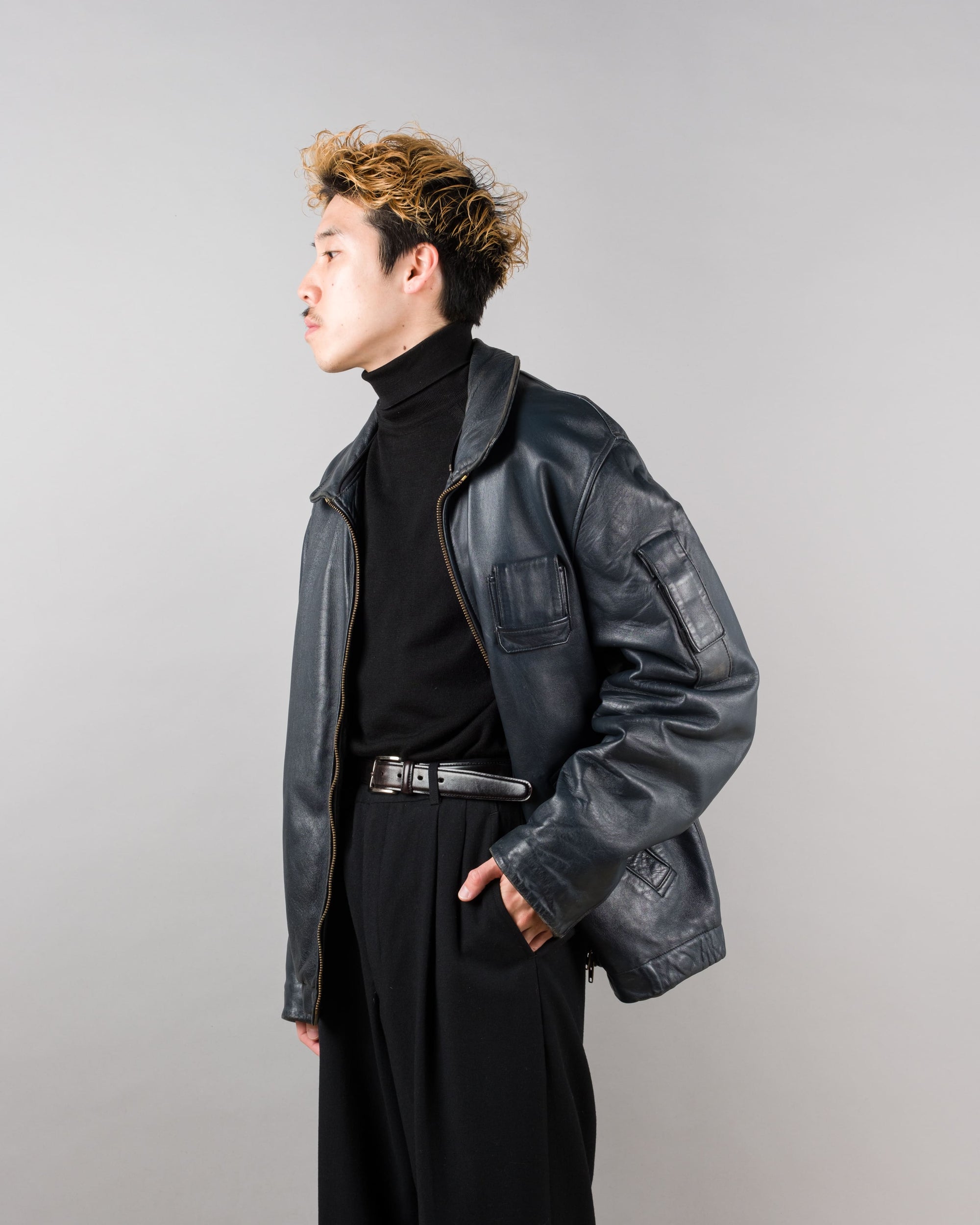［~70's］French Air Force Pilot Leather Jacket Size.100X