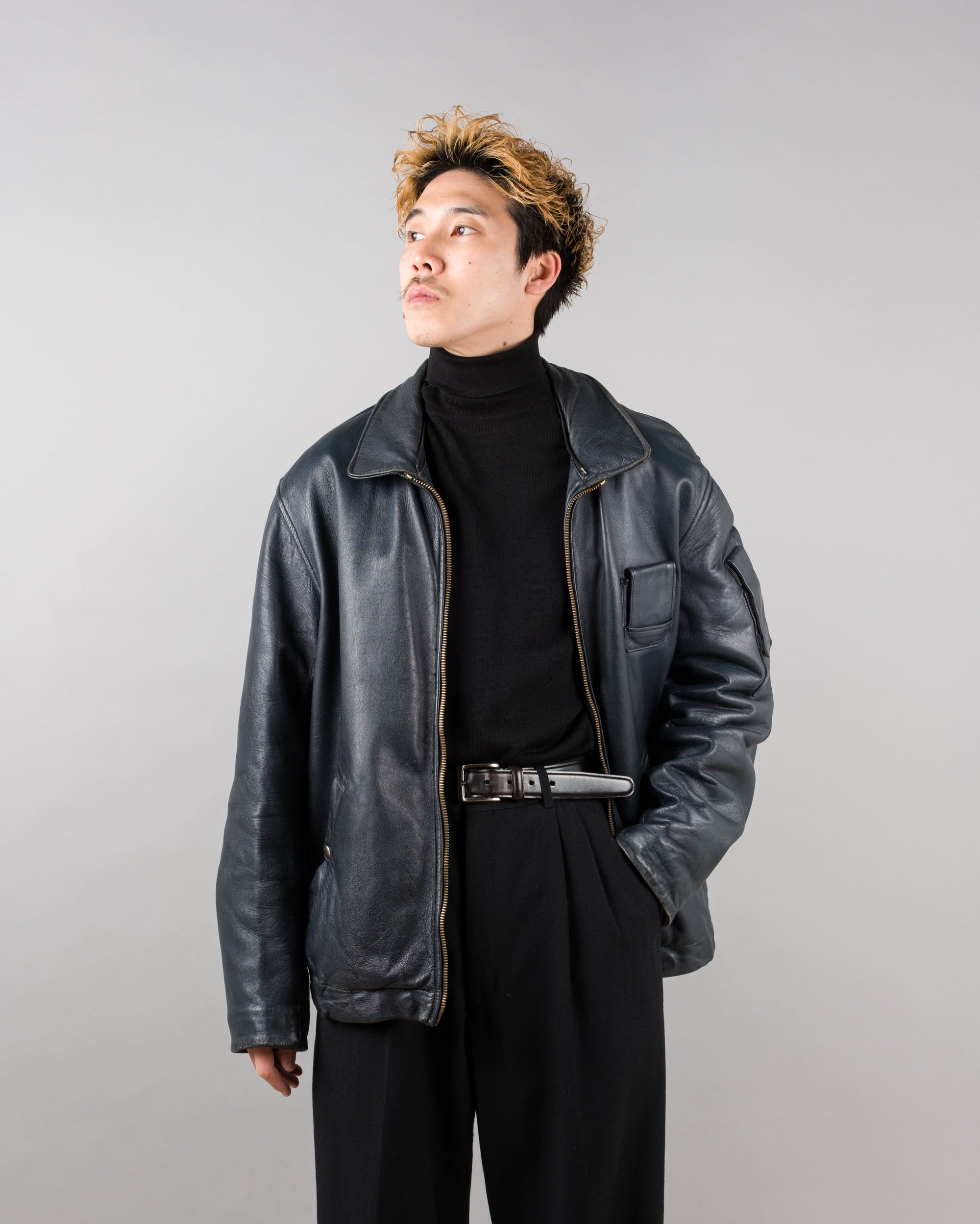 ［~70's］French Air Force Pilot Leather Jacket Size.100X