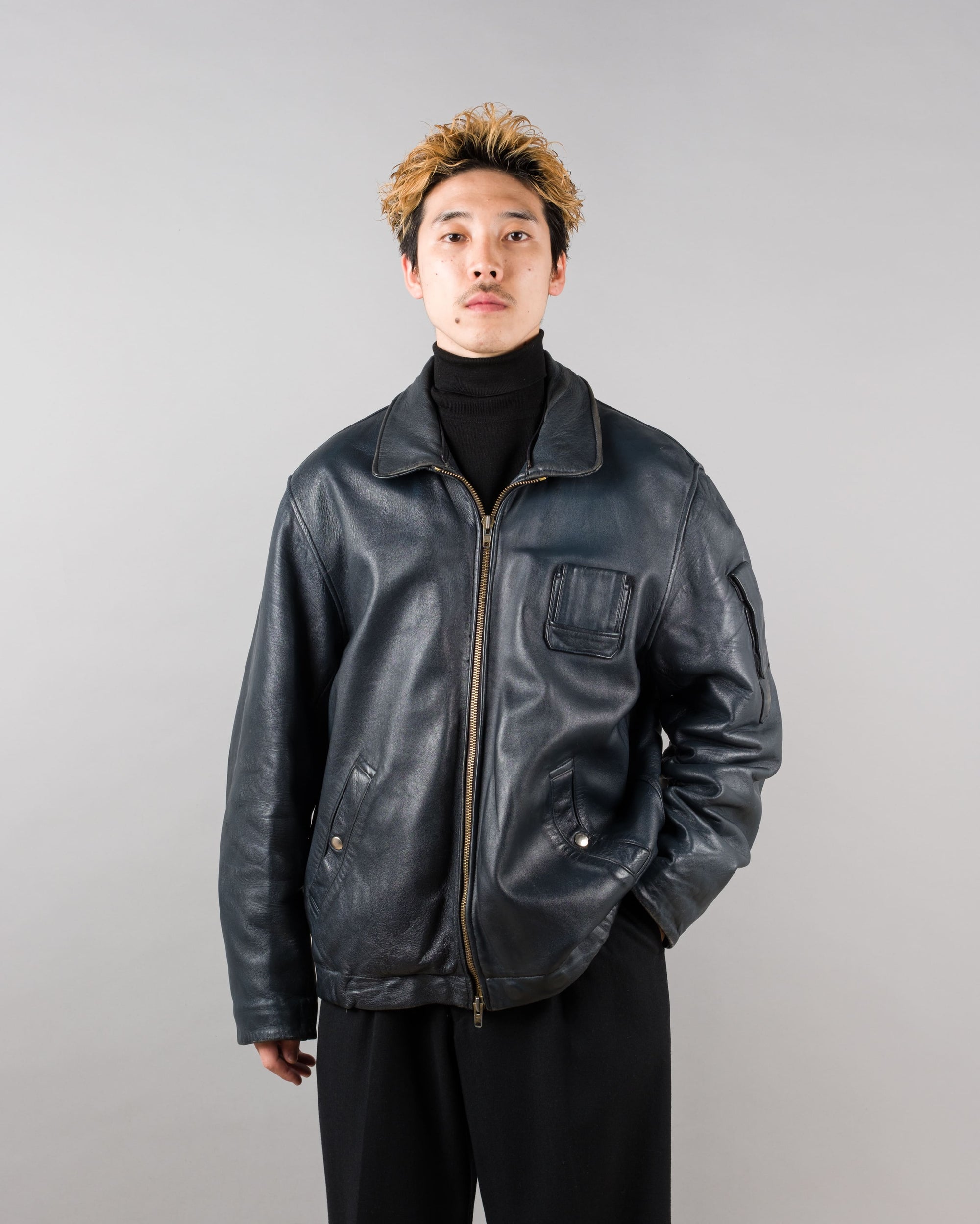 ［~70's］French Air Force Pilot Leather Jacket Size.100X