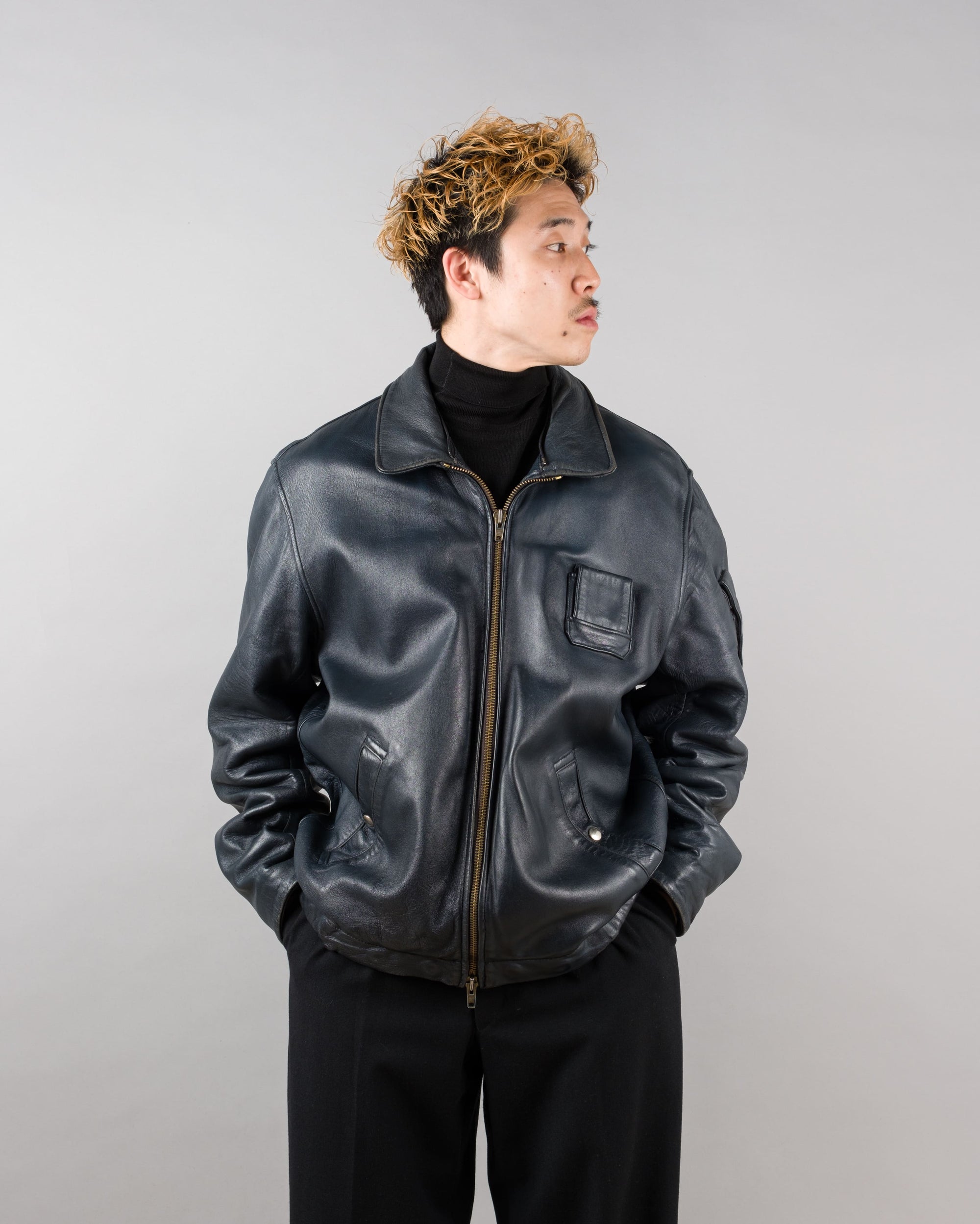 ［~70's］French Air Force Pilot Leather Jacket Size.100X