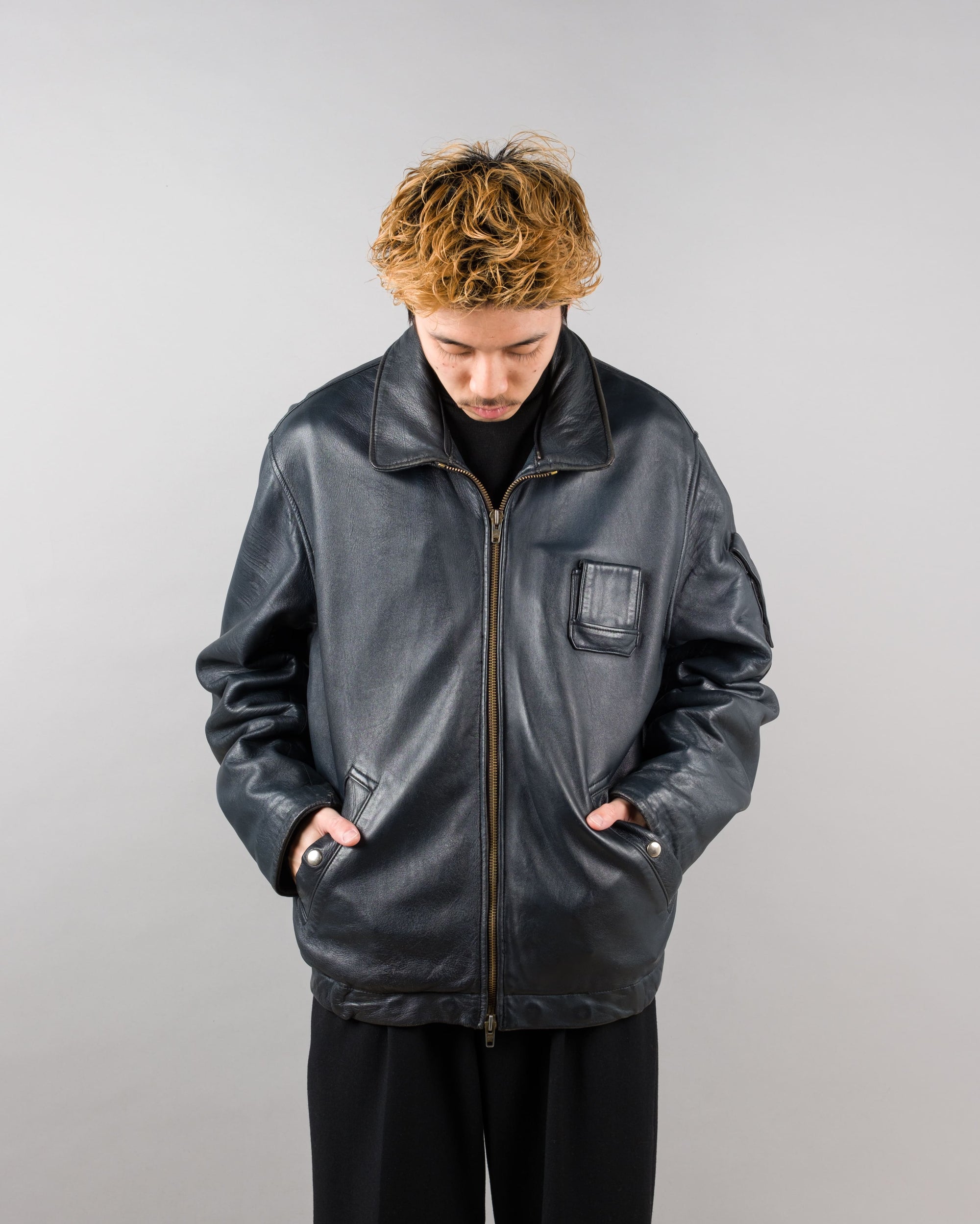 ［~70's］French Air Force Pilot Leather Jacket Size.100X
