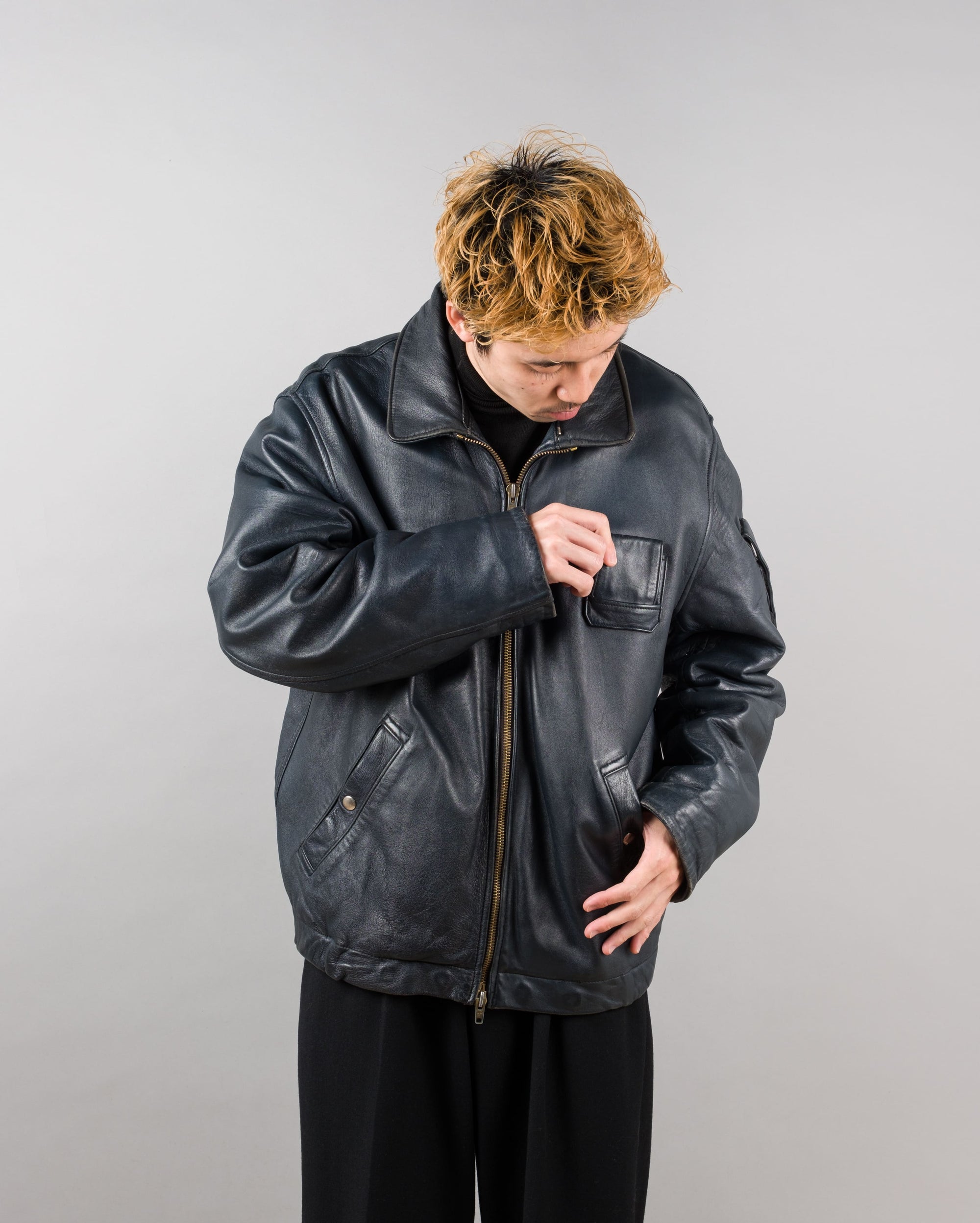 ［~70's］French Air Force Pilot Leather Jacket Size.100X