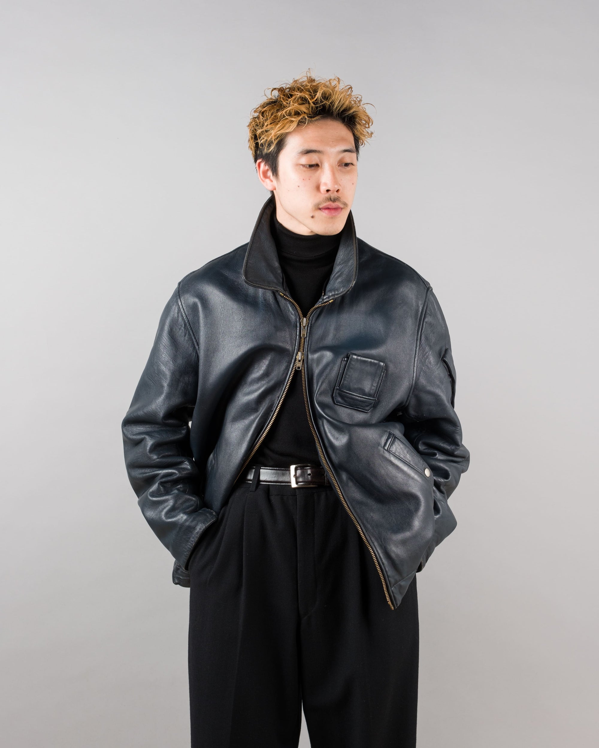 ［~70's］French Air Force Pilot Leather Jacket Size.100X