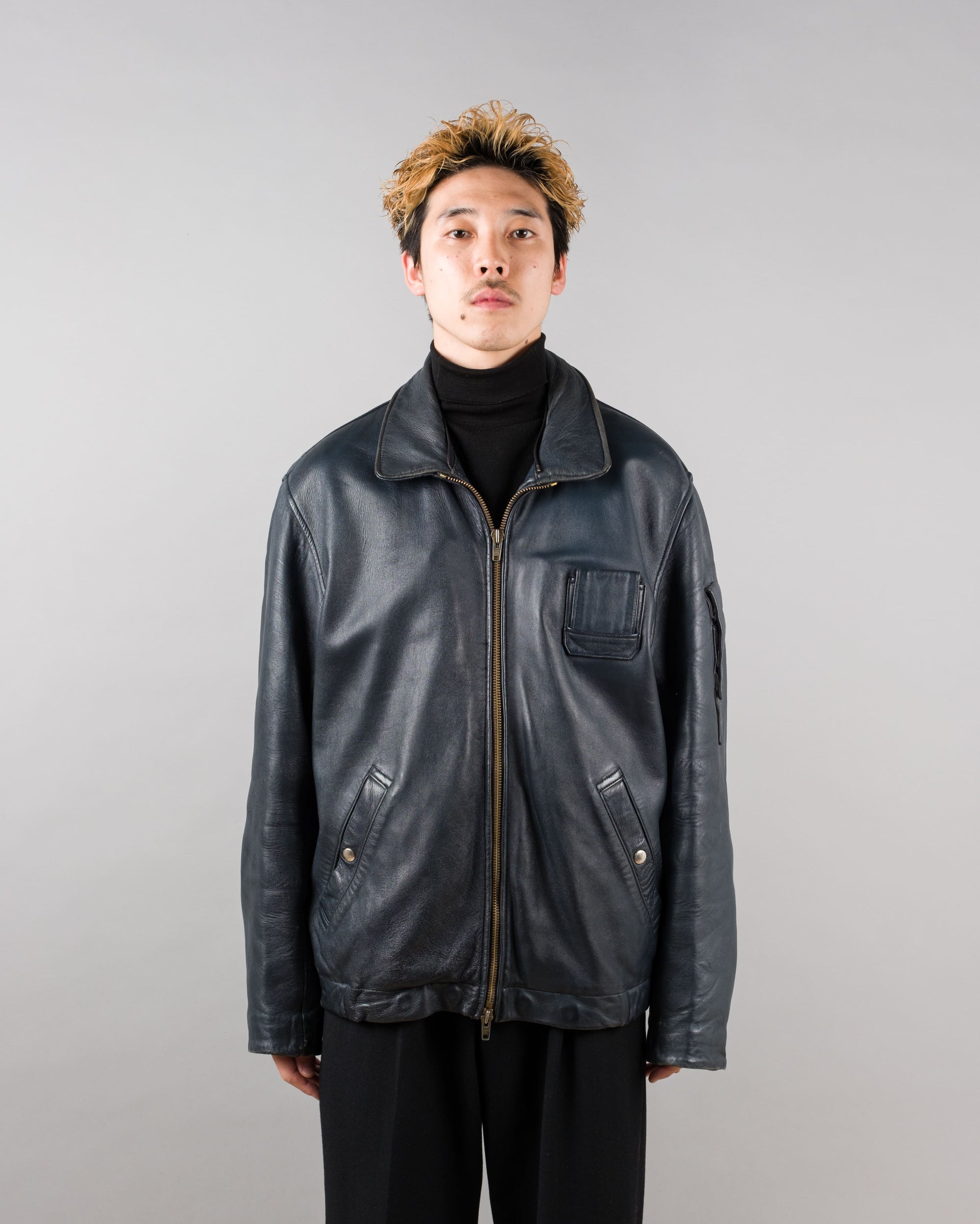 ［~70's］French Air Force Pilot Leather Jacket Size.100X