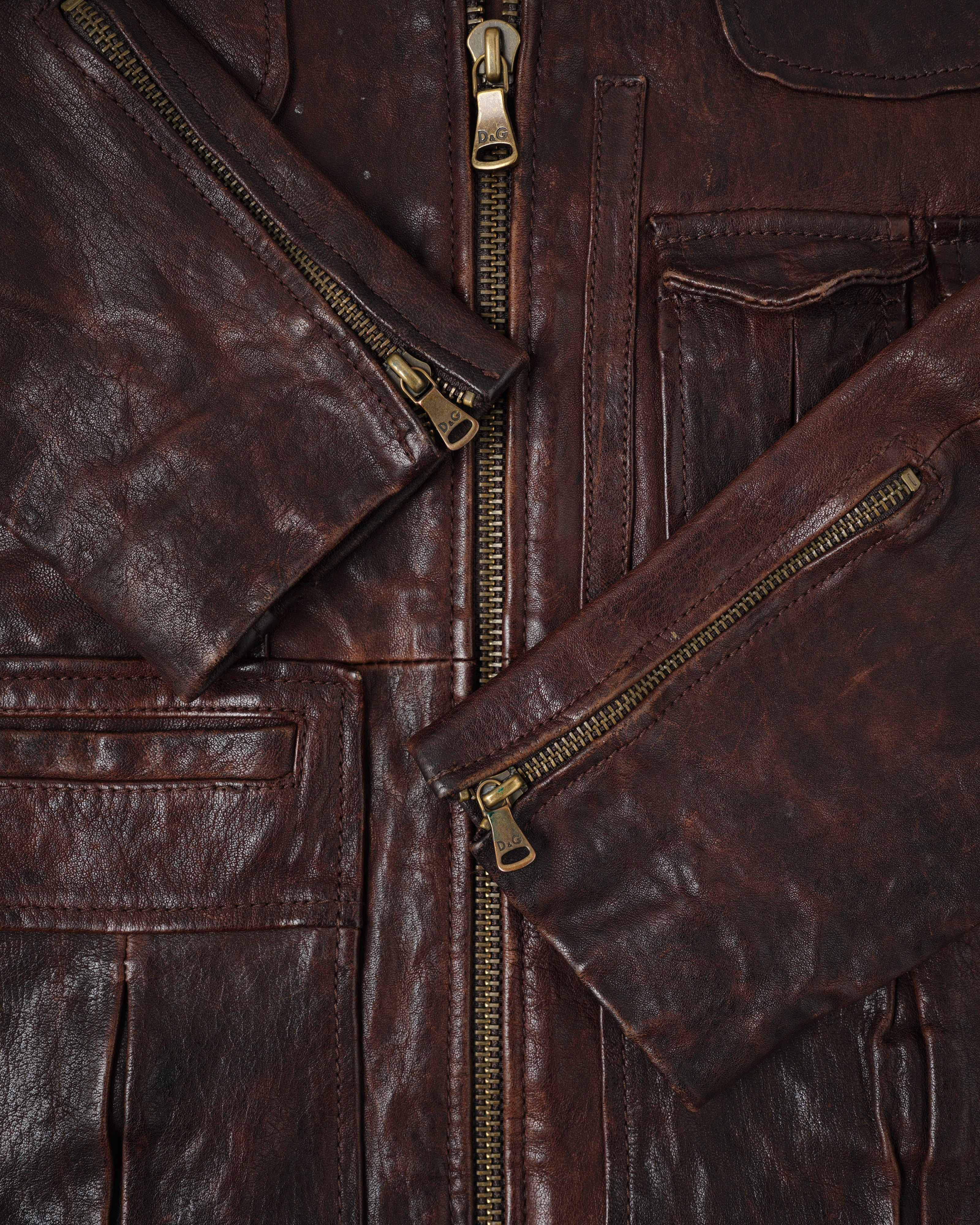 [~00’s] Old DOLCE&GABBANA Multi Pocket Leather Jacket Size.50