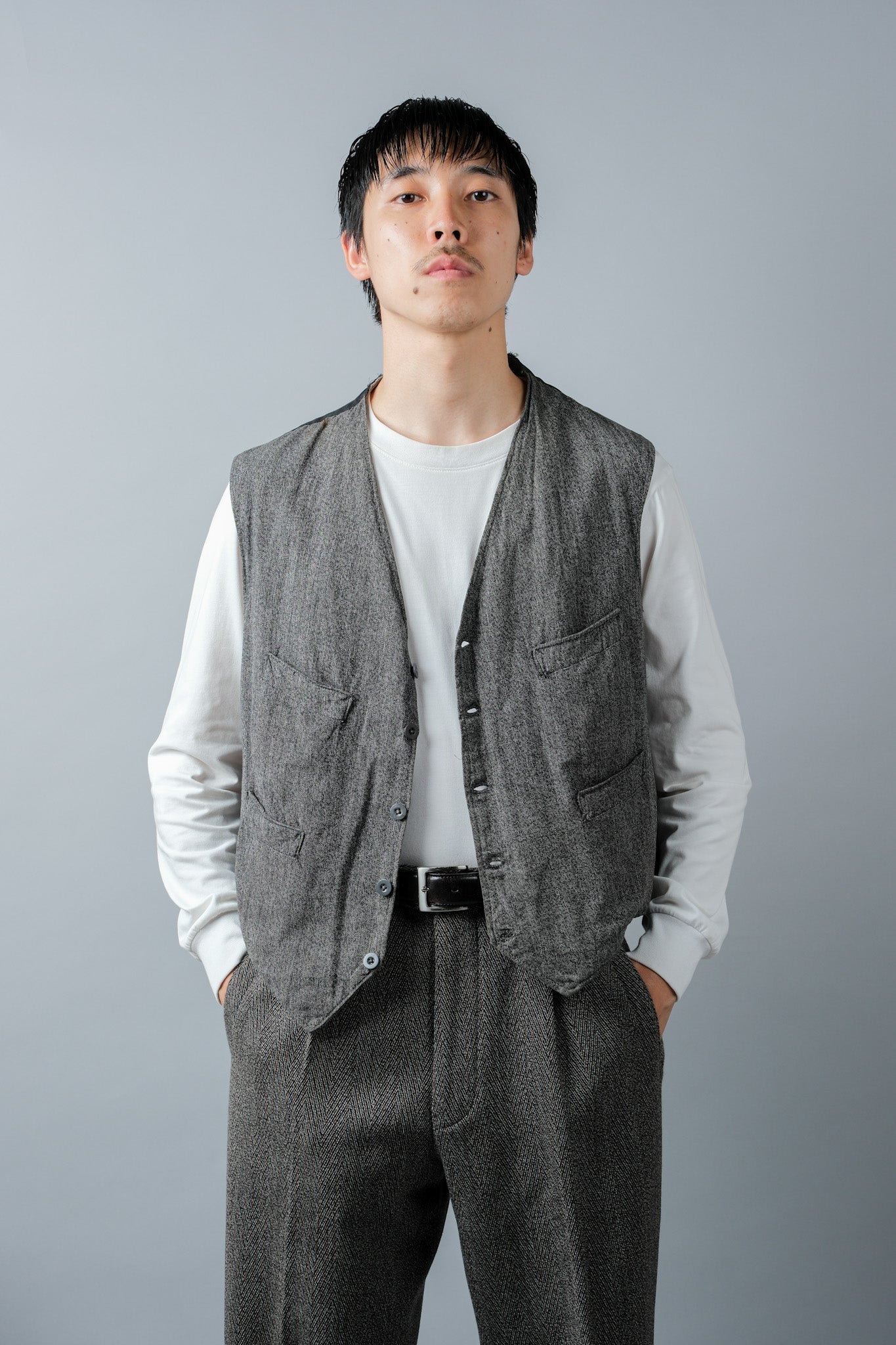 【~50's】French Vintage Salt & Pepper Cotton Work Gilet