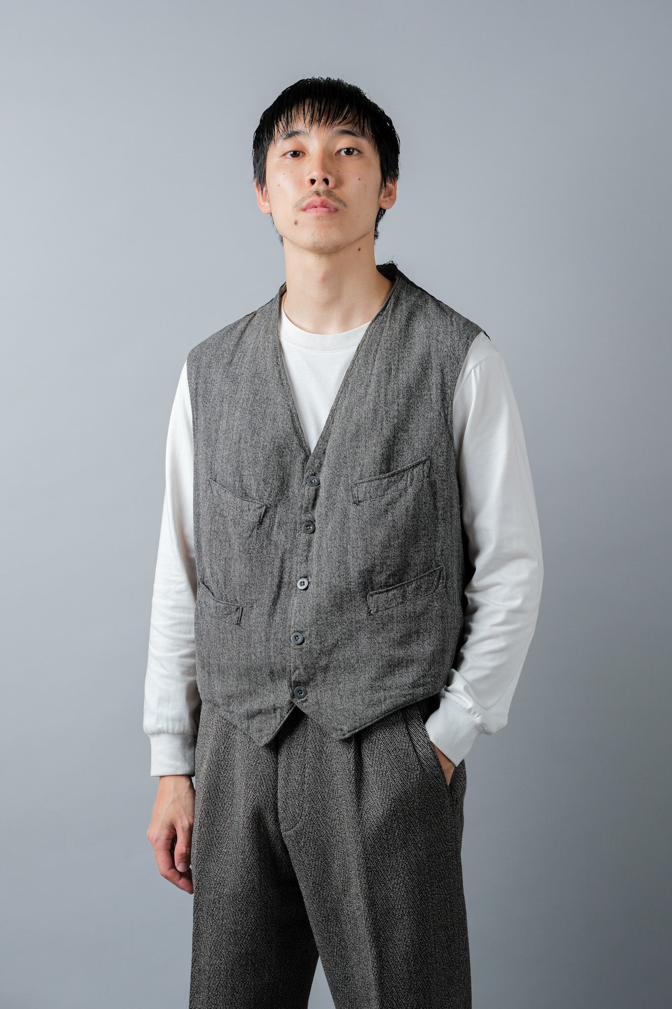 【~50's】French Vintage Salt & Pepper Cotton Work Gilet